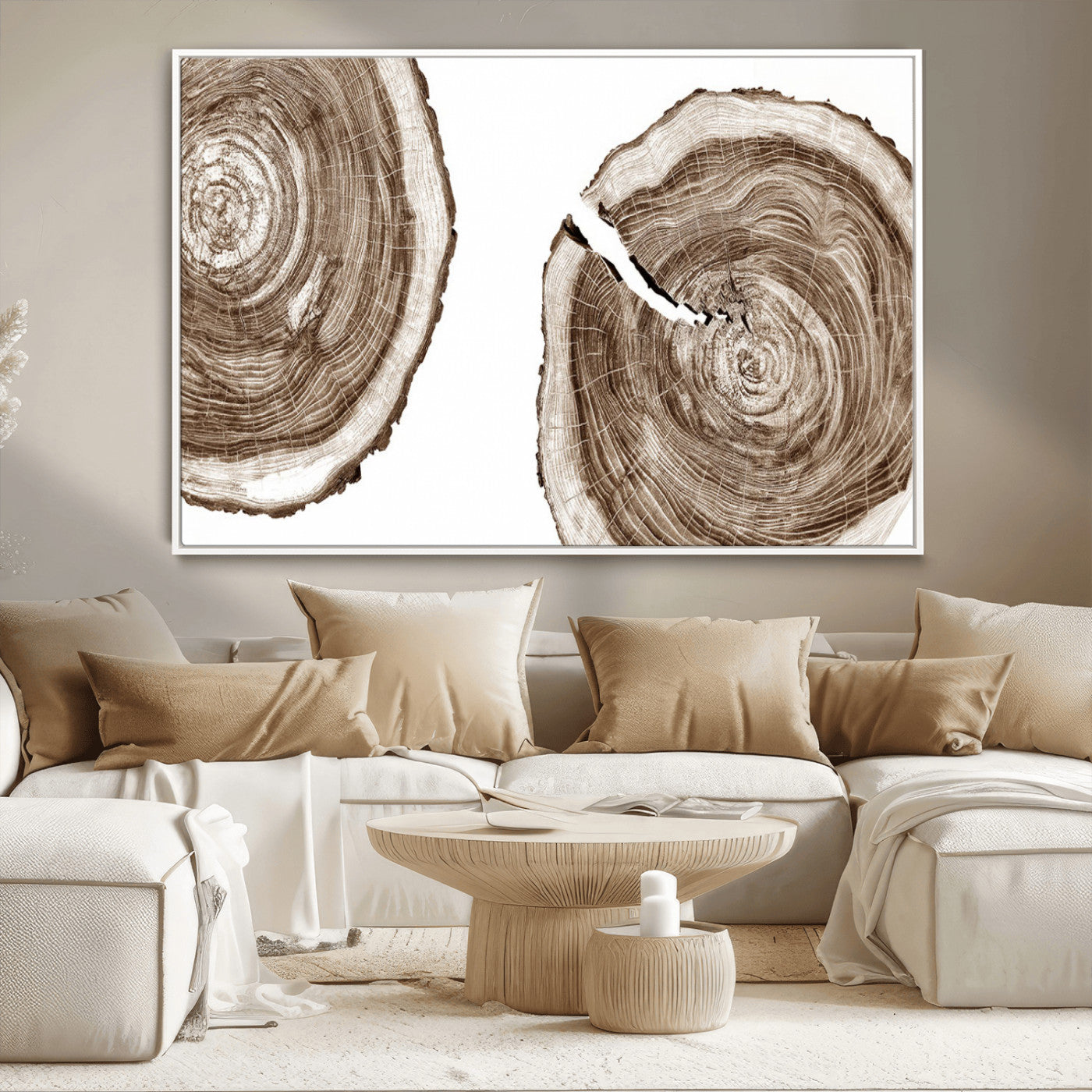 43743-MGV-CV-36X24-Wood Tree Ring Wall Art Canvas Prints, Tree Rings – Minimalist Black and White Wood Art | Triptych