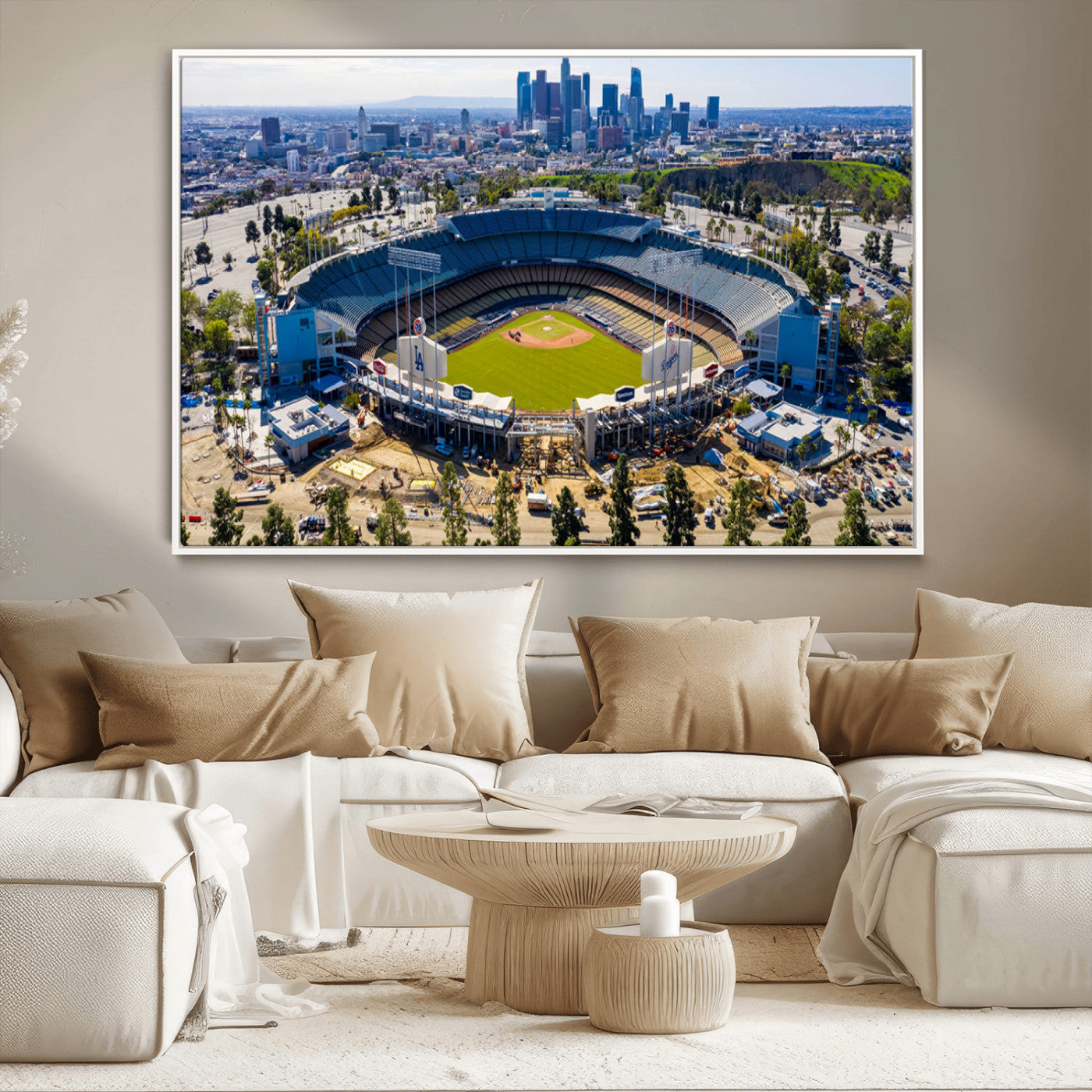 58596-MGV-CV-36X24-Los Angeles Dodgers Dodger Stadium Wall Art Canvas Print - MLB Baseball Stadium, Framed Los Angeles