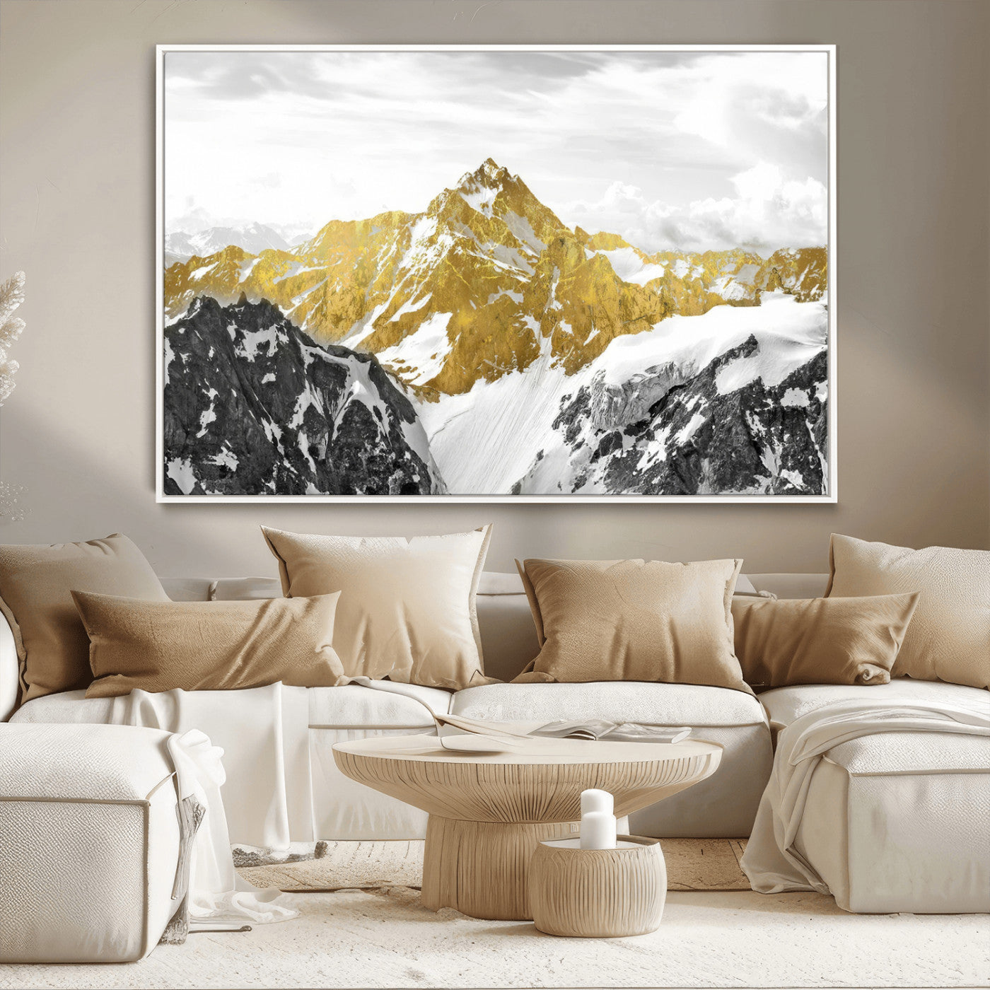 32102-MGV-CV-36X24-Gold Abstract Mountains Wall Art Print on Canvas, Nature Wall Art Print,