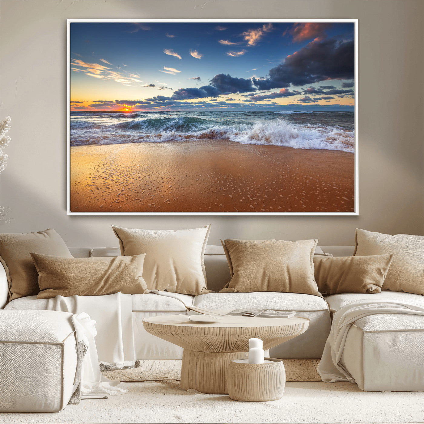 85899-MGV-CV-36X24-Beach Canvas Wall Art - Coastal Seascape Print for Living Room or Bedroom, Ocean Waves on Sand,