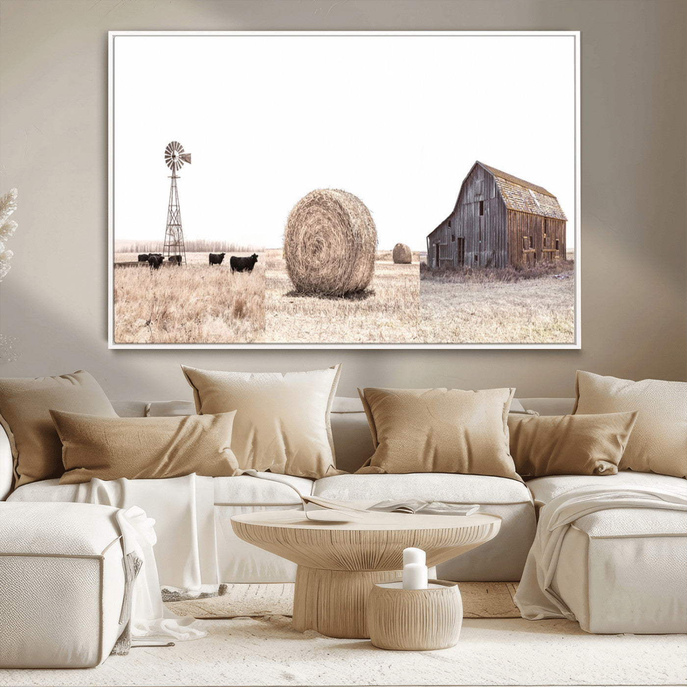 30918-MGV-CV-36X24-Rustic Farmhouse Wall Art Set of 3 – Country Barn and Wheat Field | Farm Prints for Country Home and