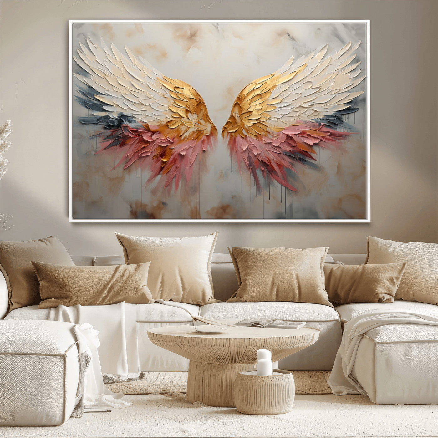 10697-MGV-CV-36X24-Golden Angel Wings Wall Art Canvas Print – Stunning Abstract Winged Art for Elegant Home Decor –