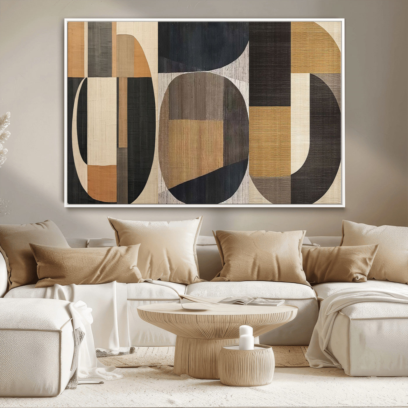 84035-MGV-CV-36X24-Modern Brown Wabi Sabi Wall Art Canvas Print Set – Framed Minimalist Abstract Artwork for Home, Office Decor