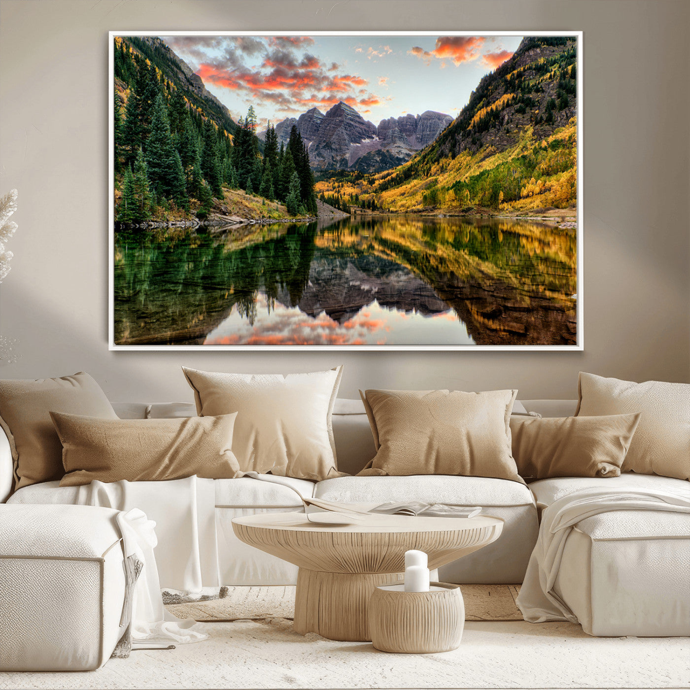 14376-MGV-CV-36X24-Maroon Bells Wall Art - Scenic Canvas Print of Maroon Bells in Autumn for Elegant Home or Office