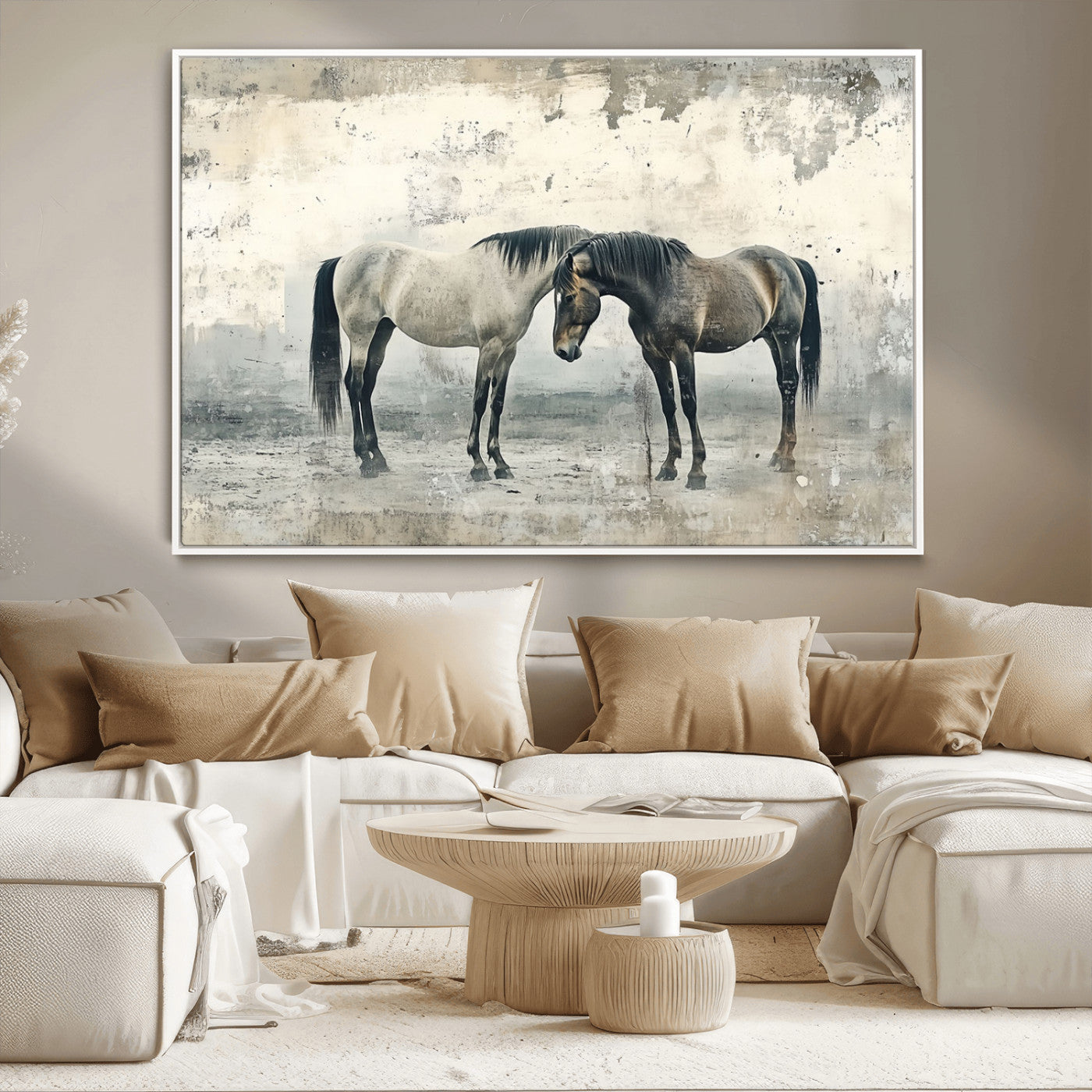 -Chines Style Majestic Horses Wall Art | Ready to Hang and Framed Triptych Print | Western Farmhouse