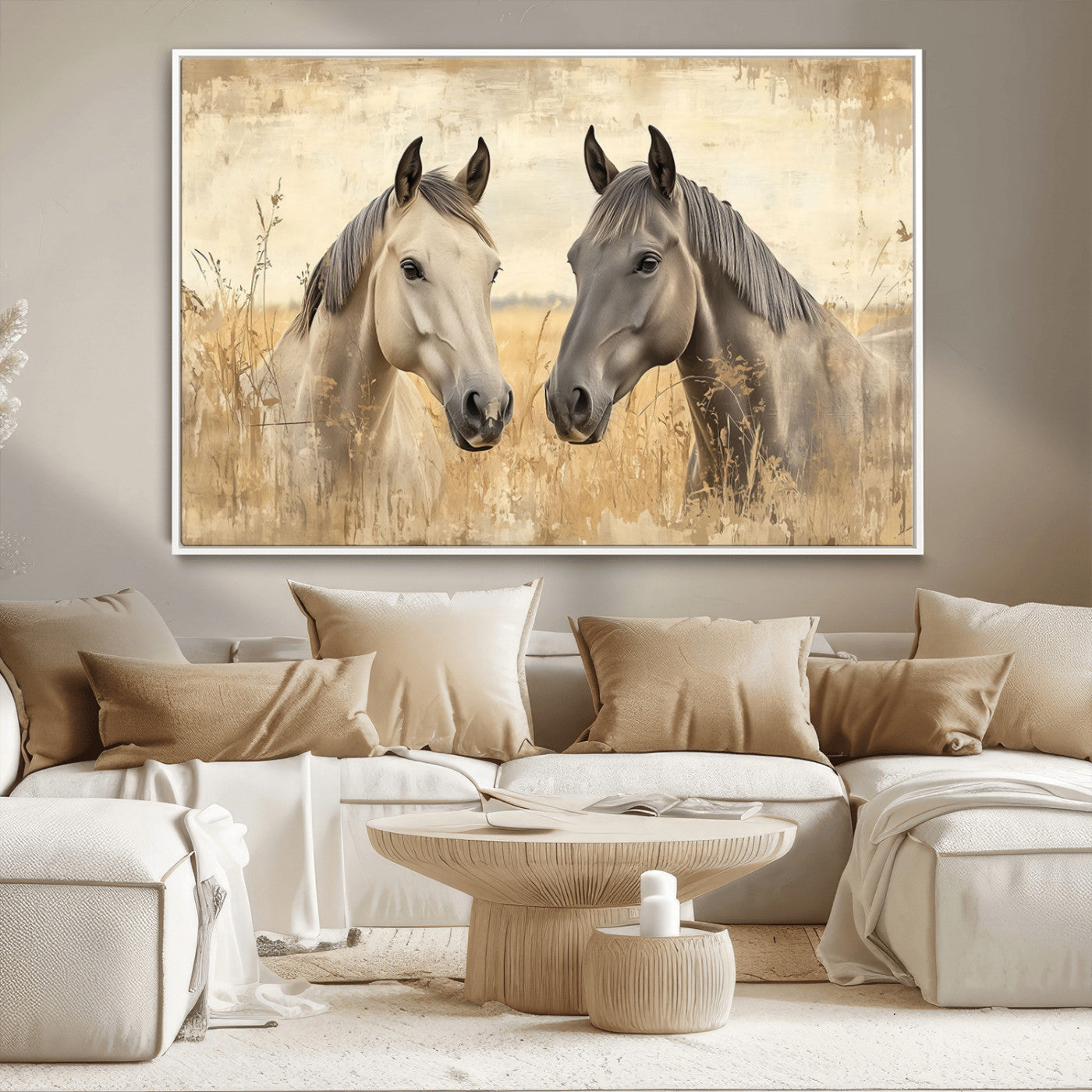 -Chines Ink Style Grunge Horses Wall Art Canvas Print