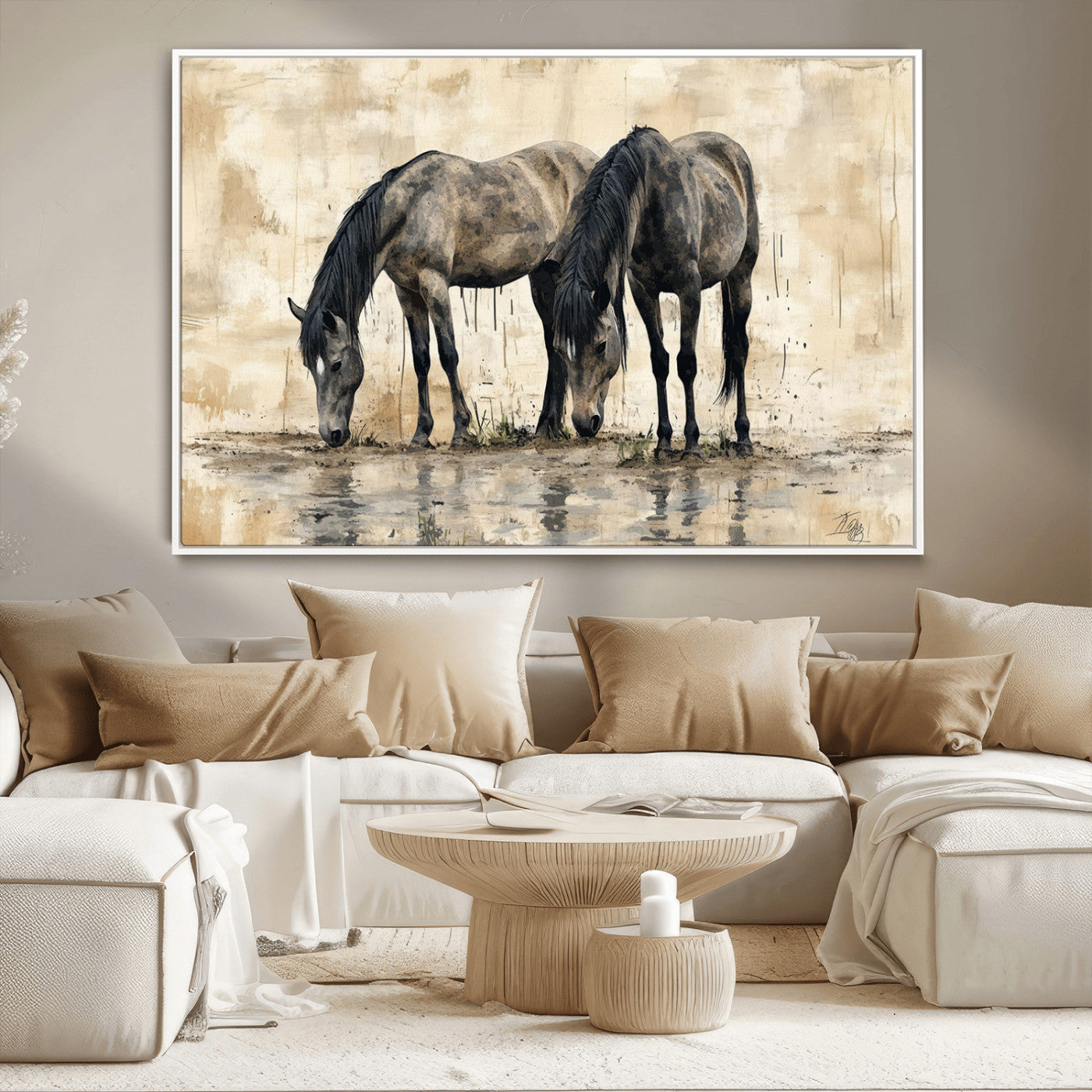 -Chinese Style Abstract Black Horses Wall Art Canvas Print - Abstract Horse Wall Art Canvas Print
