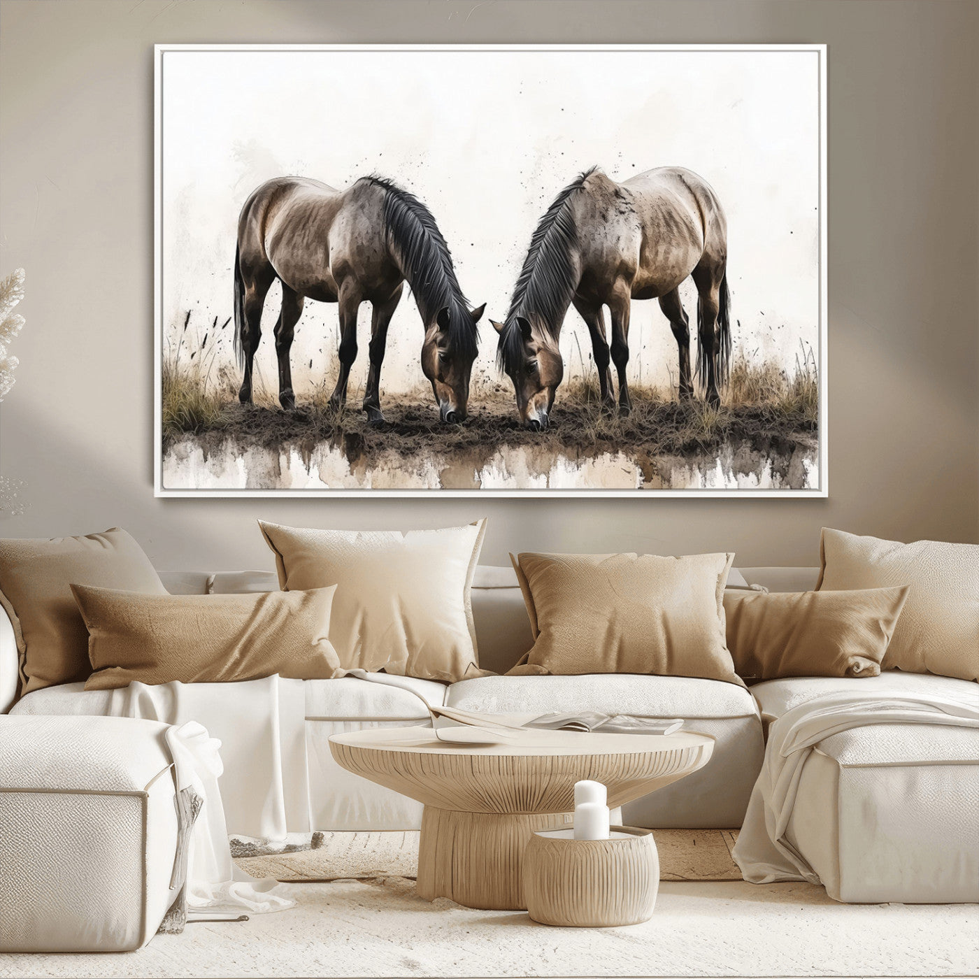 -Chines Ink Style Horses Wall Art Canvas Print