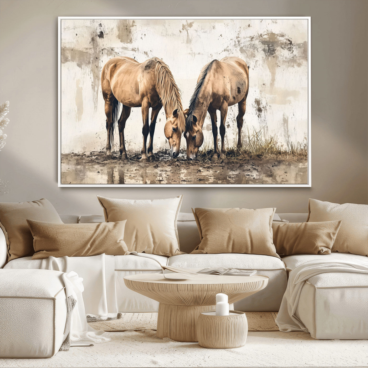 -Vintage Horses Wall Art | Ready to Hang and Framed Triptych | Western Farmhouse Wall Decor for