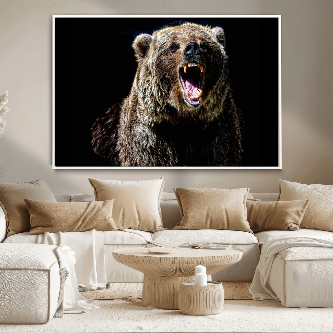 17625-MGV-FC-36X24_White-Grizzly Bear Canvas Print | Wildlife Wall Art for Cabin Decor | Ready to Hang Framed