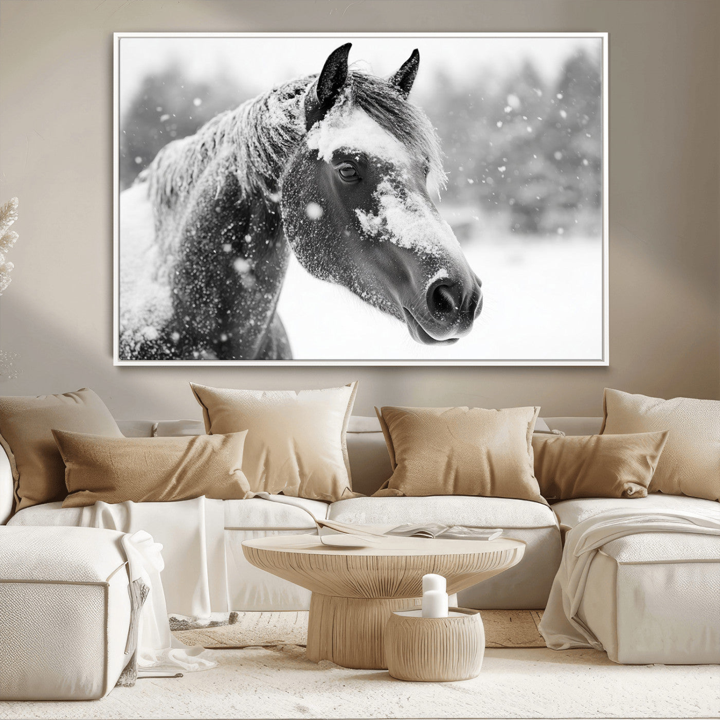 13358-MGV-CV-36X24-Black Horse Winter Wall Art | Ready to Hang and Framed | Farmhouse and Western Wall Decor for Living Room