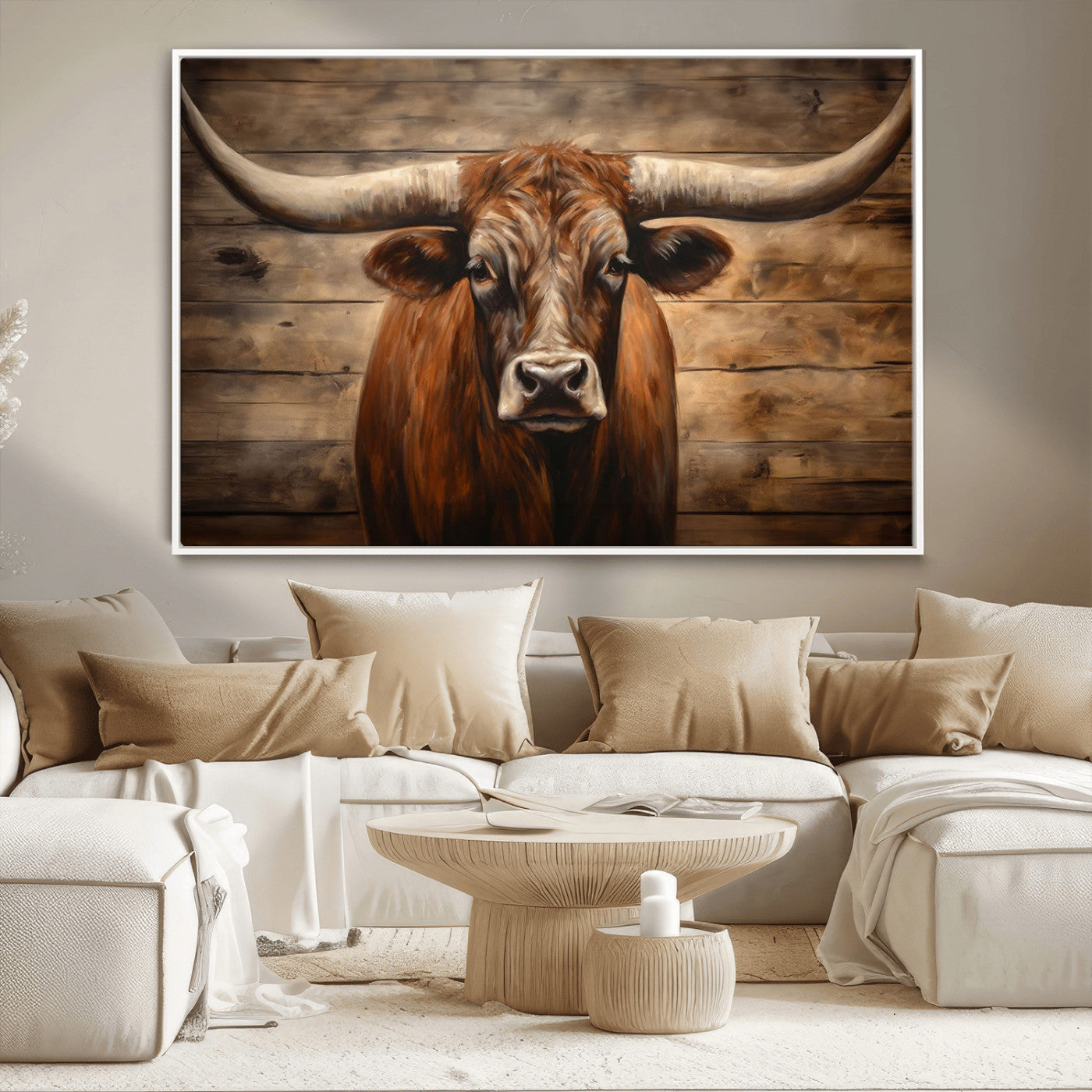 -Longhorn Bull Wall Art | Canvas Print | Ready to Hang | Rustic Farmhouse Wall Decor | Western Barn