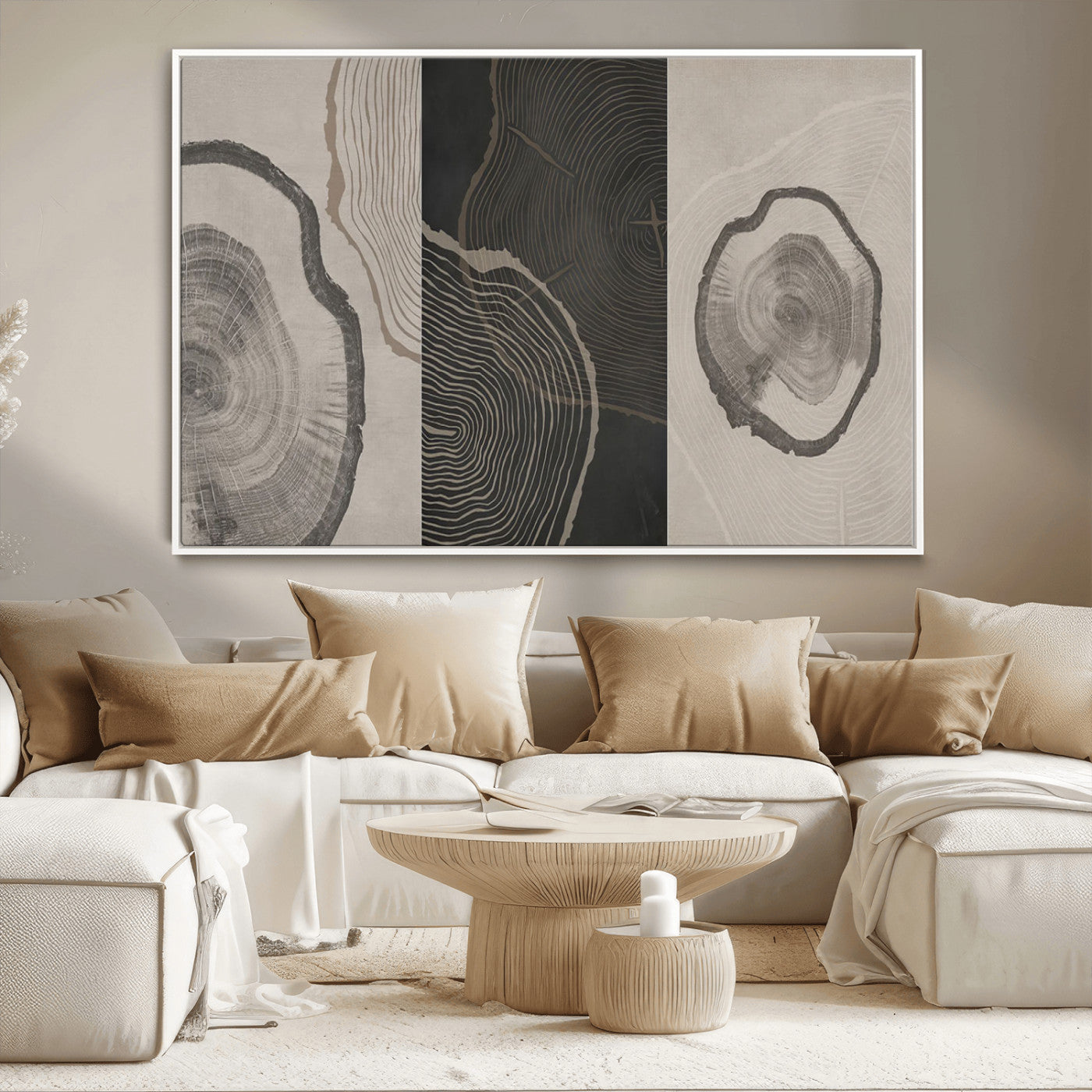 25407-MGV-CV-36X24-Modern Abstract Tree Ring Canvas Art Set | 3 Panel Large Tree Ring Design for Living Room, Office,