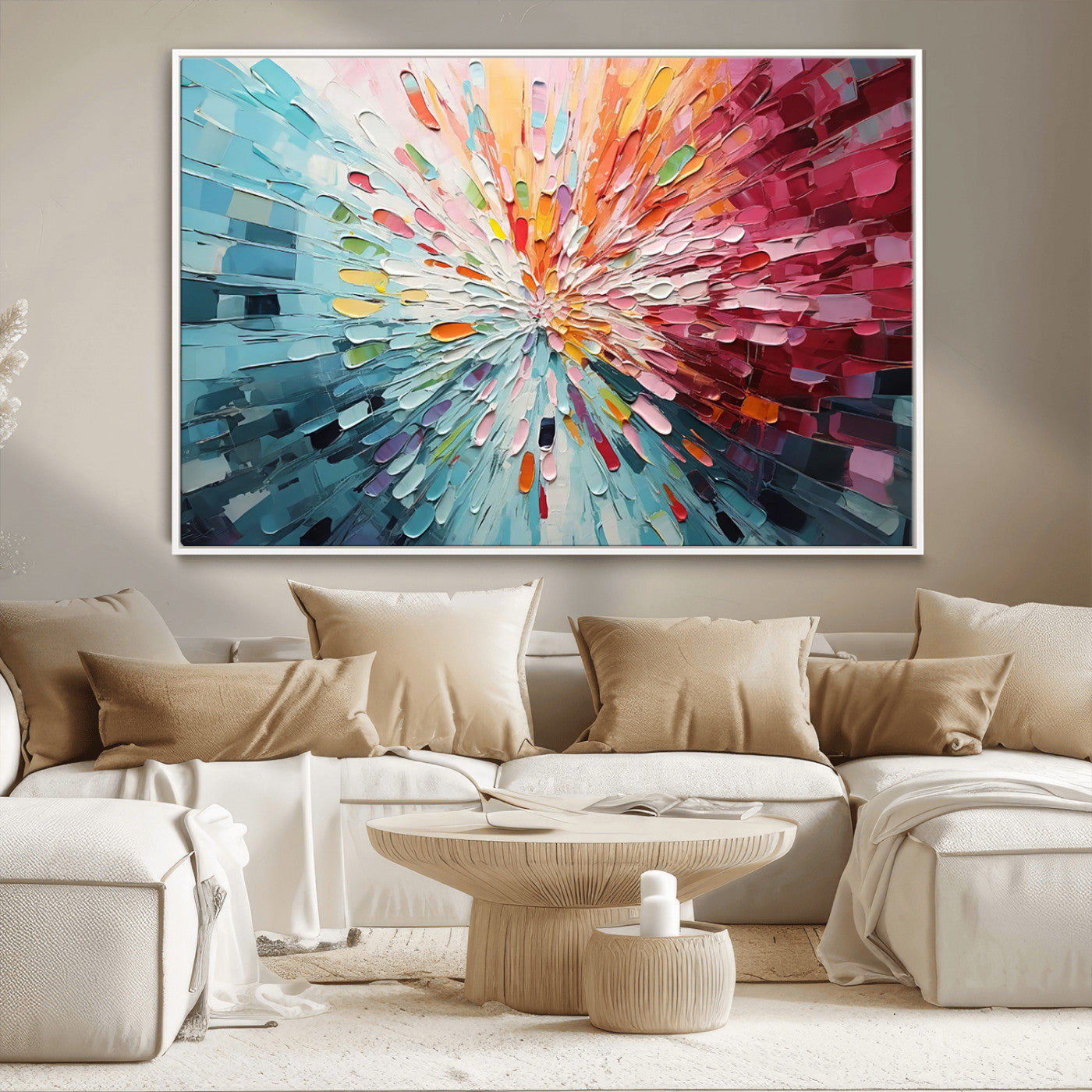 47065-MGV-CV-36X24-Radiant Bloom Abstract Floral Wall Art Canvas Print - Colorful Burst - Modern Living Room Decor -