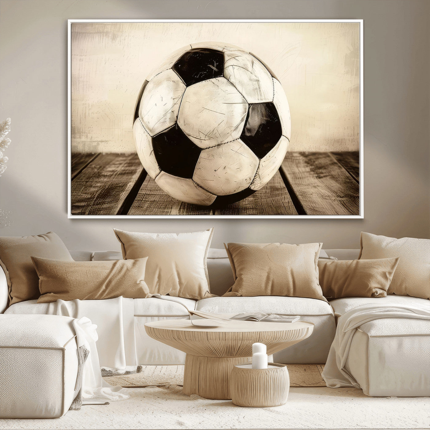 -Vintage Soccer Ball Wall Decor Canvas Art – 3-Panel Soccer Wall Decor, Framed and Ready to Hang