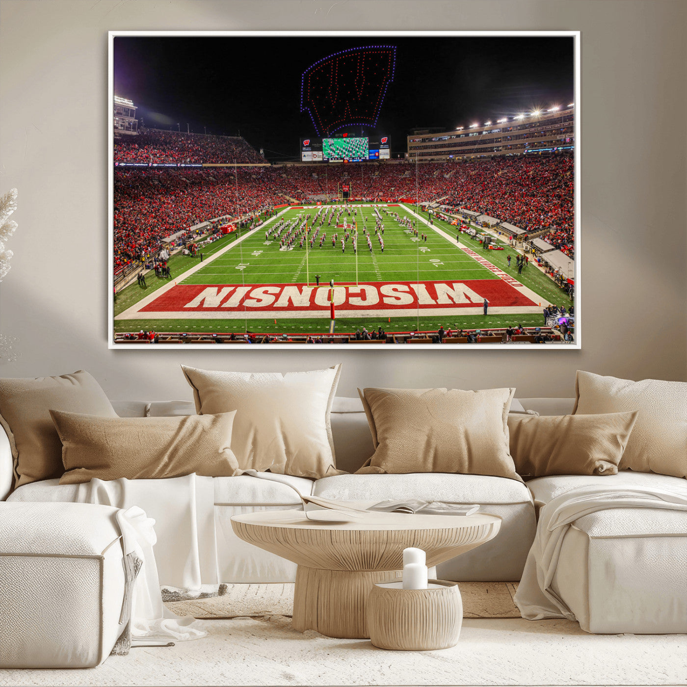 34125-MGV-CV-36X24-Wisconsin Badgers Football Team Print Canvas- Madison Camp Randall Stadium Wall Art Canvas Print