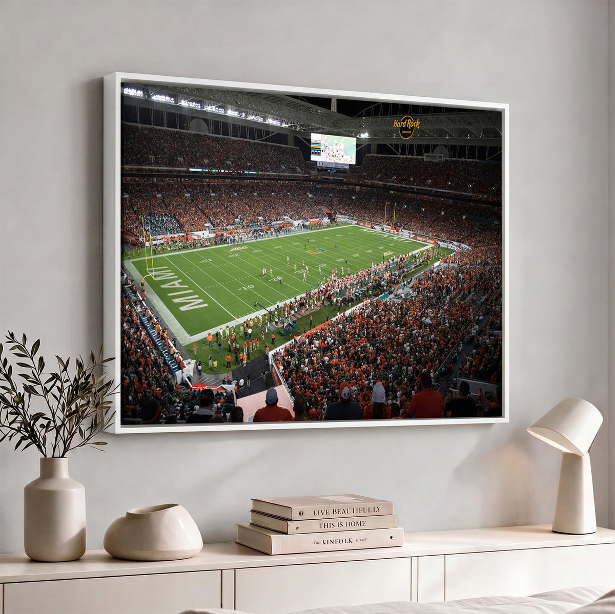 33698-PAN-FL-20X10 - Miami Hurricanes Football Team Print Canvas- Miami Hard Rock Stadium Wall Art Canvas Print