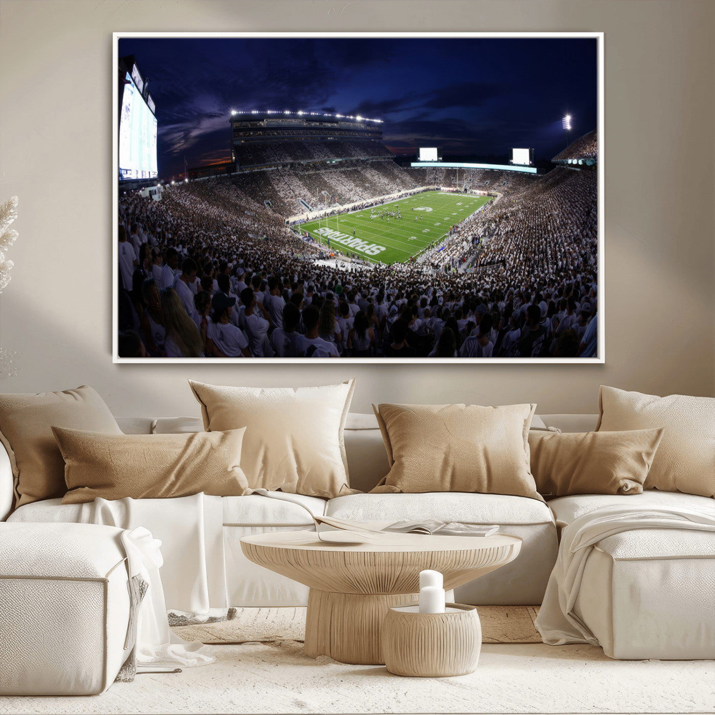 75193-MGV-CV-36X24-Michigan State Spartans Canvas, Framed Football Team Print - East Lansing Spartan Stadium Wall Art