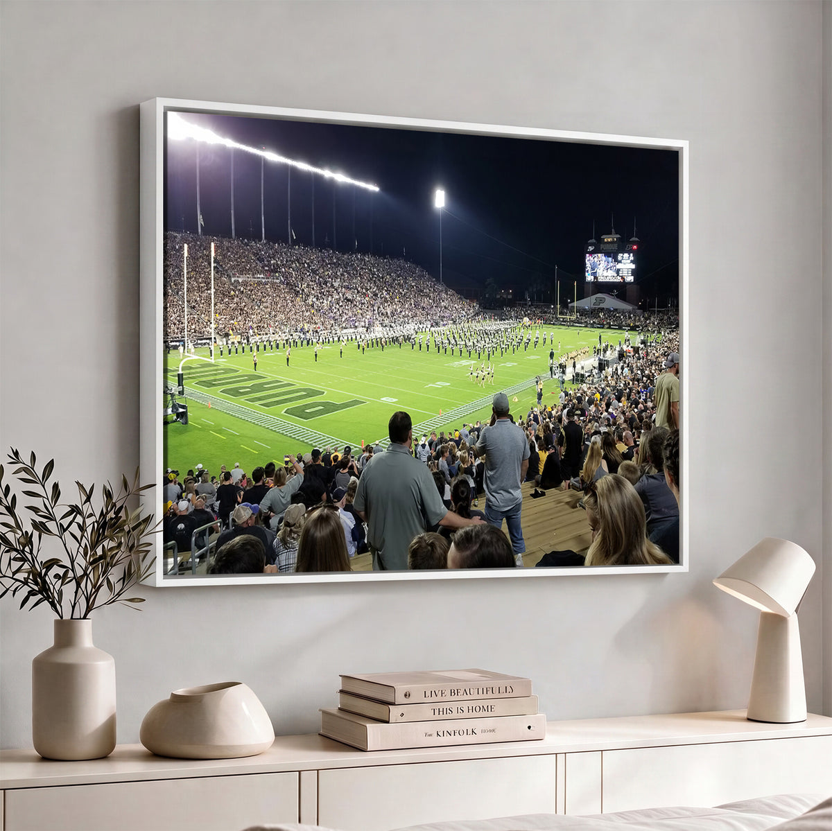56796-PAN-FL-20X10 - Purdue University Boilermakers Football Team Print - West Lafayette Ross-Ade Stadium Wall Art Canvas
