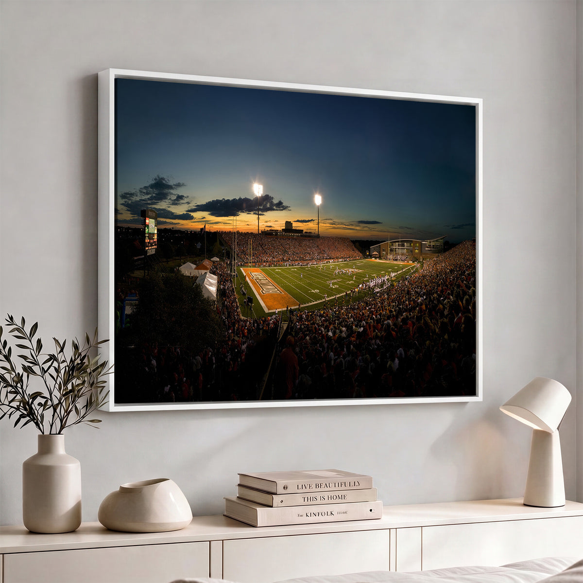 15980-PAN-FL-20X10 - Ball State Cardinals Football Team Print - Muncie Scheumann Stadium Wall Art Canvas Print