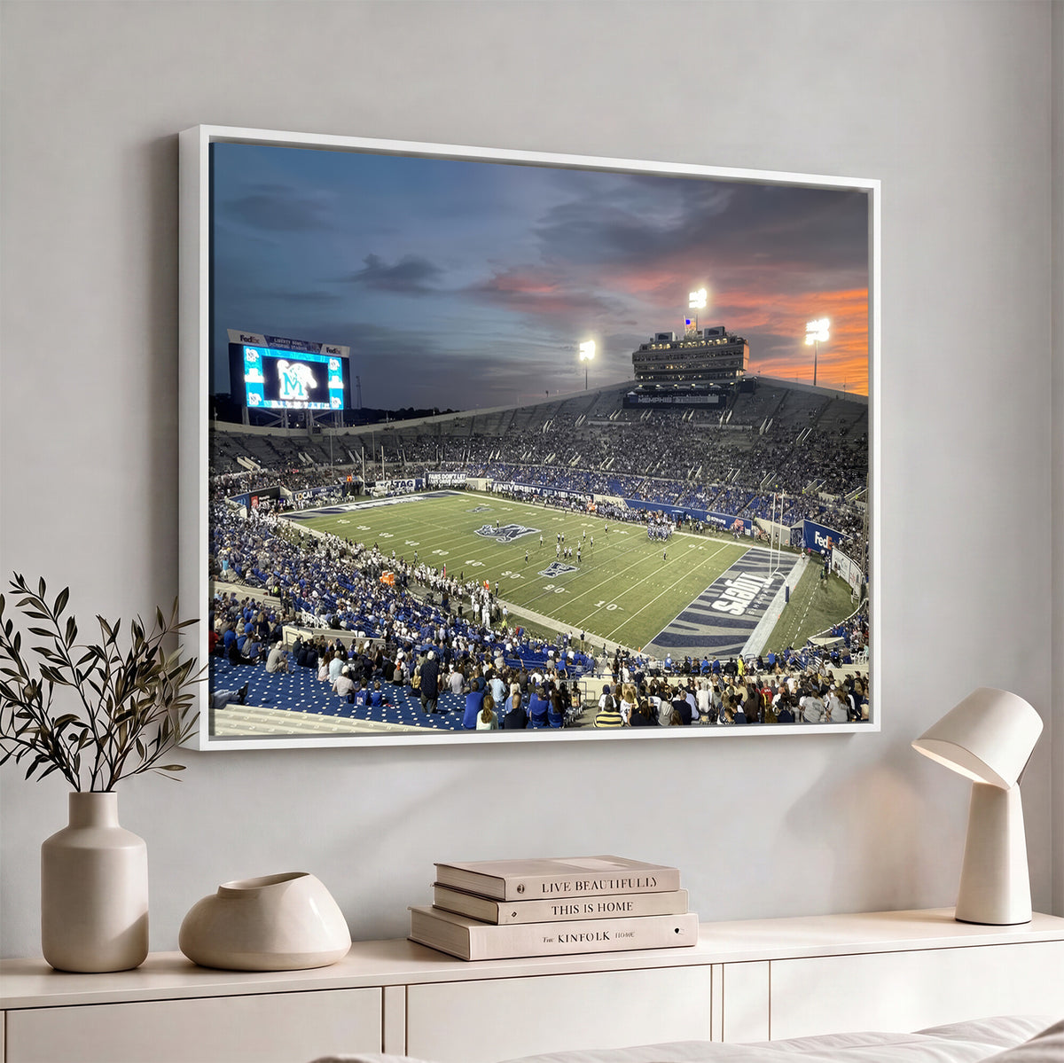 64409-PAN-FL-20X10 - Memphis Tigers Football Team Print - Memphis Simmons Bank Liberty Stadium Wall Art Canvas Print