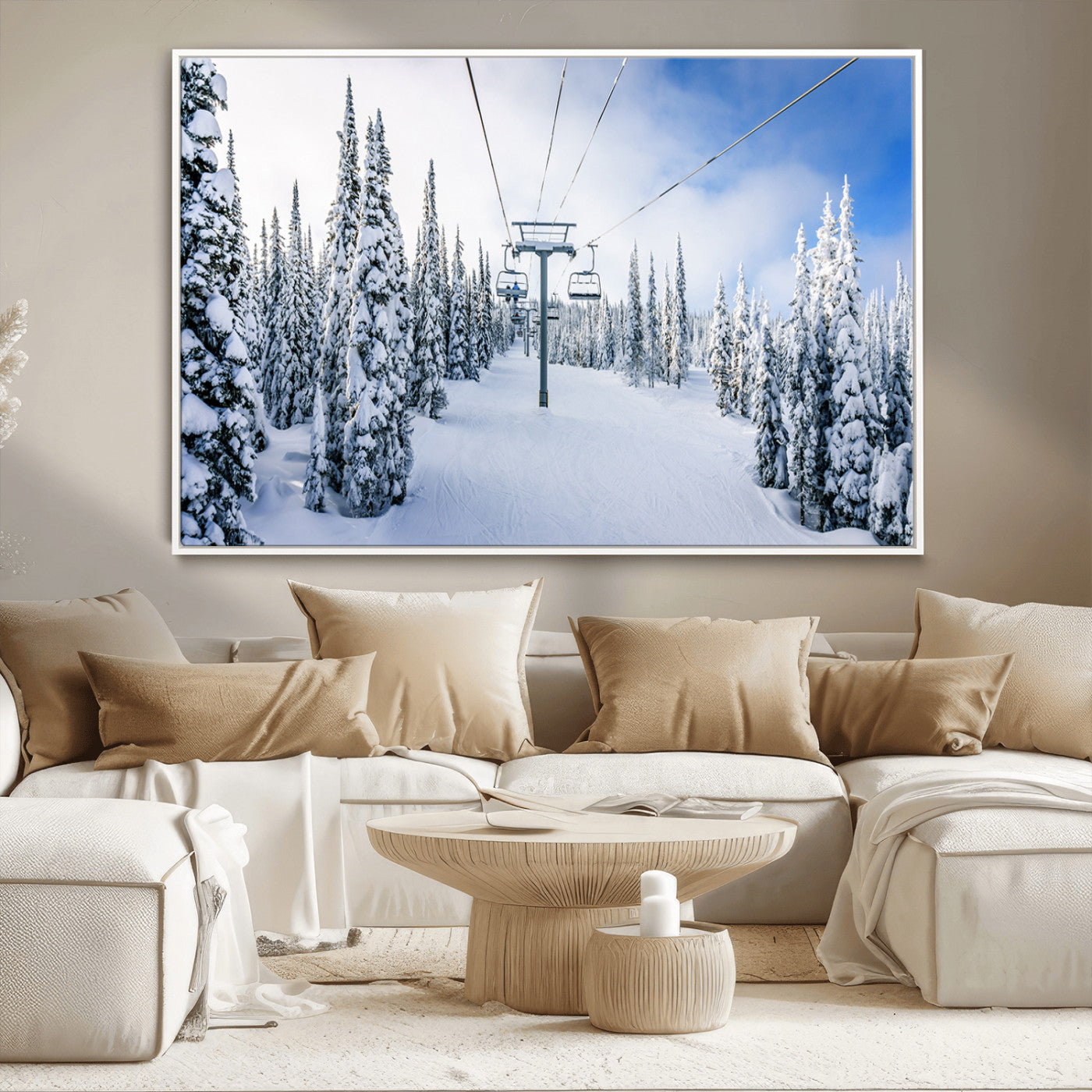 21569-MGV-CV-36X24-Winter Ski Lift Wall Art Print - Landscape Wall Art | Snowy Mountain Adventure | Perfect for Cabin