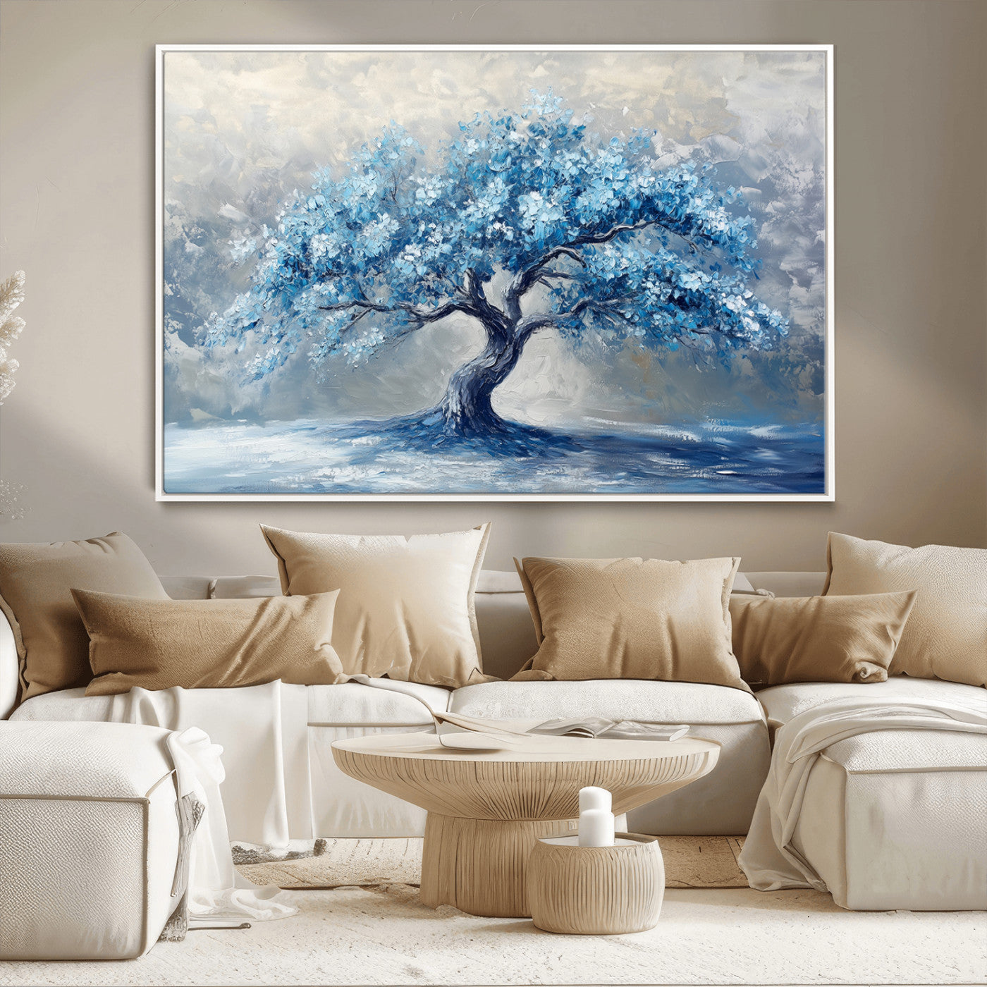 56105-MGV-CV-36X24-Abstract Blue Tree Art Canvas Print, Majestic Tree Wall Art Print for Farmhouse Decor