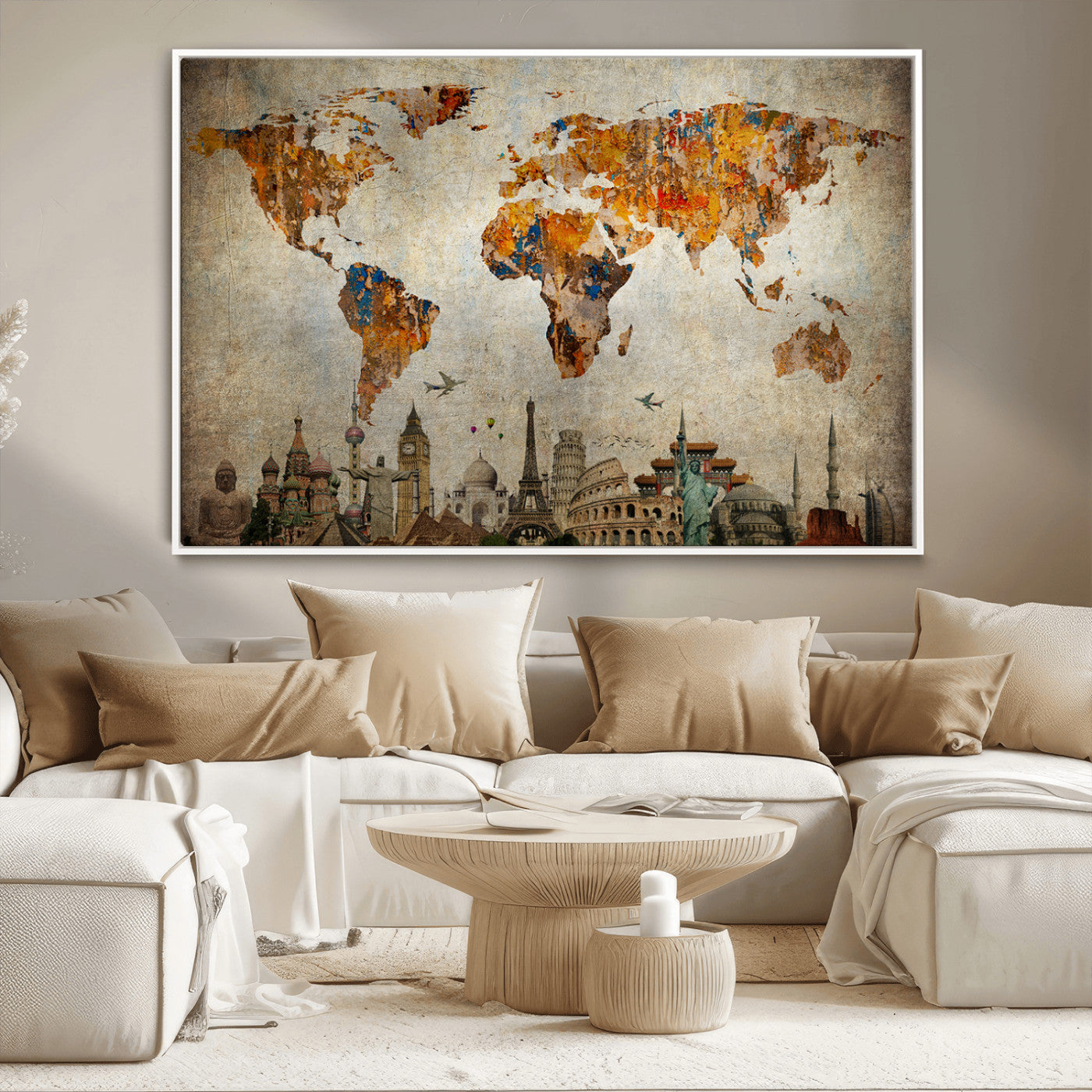 54918-MGV-CV-36X24-Push Pin World Map Canvas Print – Travel Tracker Wall Art for Couples, Perfect Anniversary Gift for Home or Office Decor