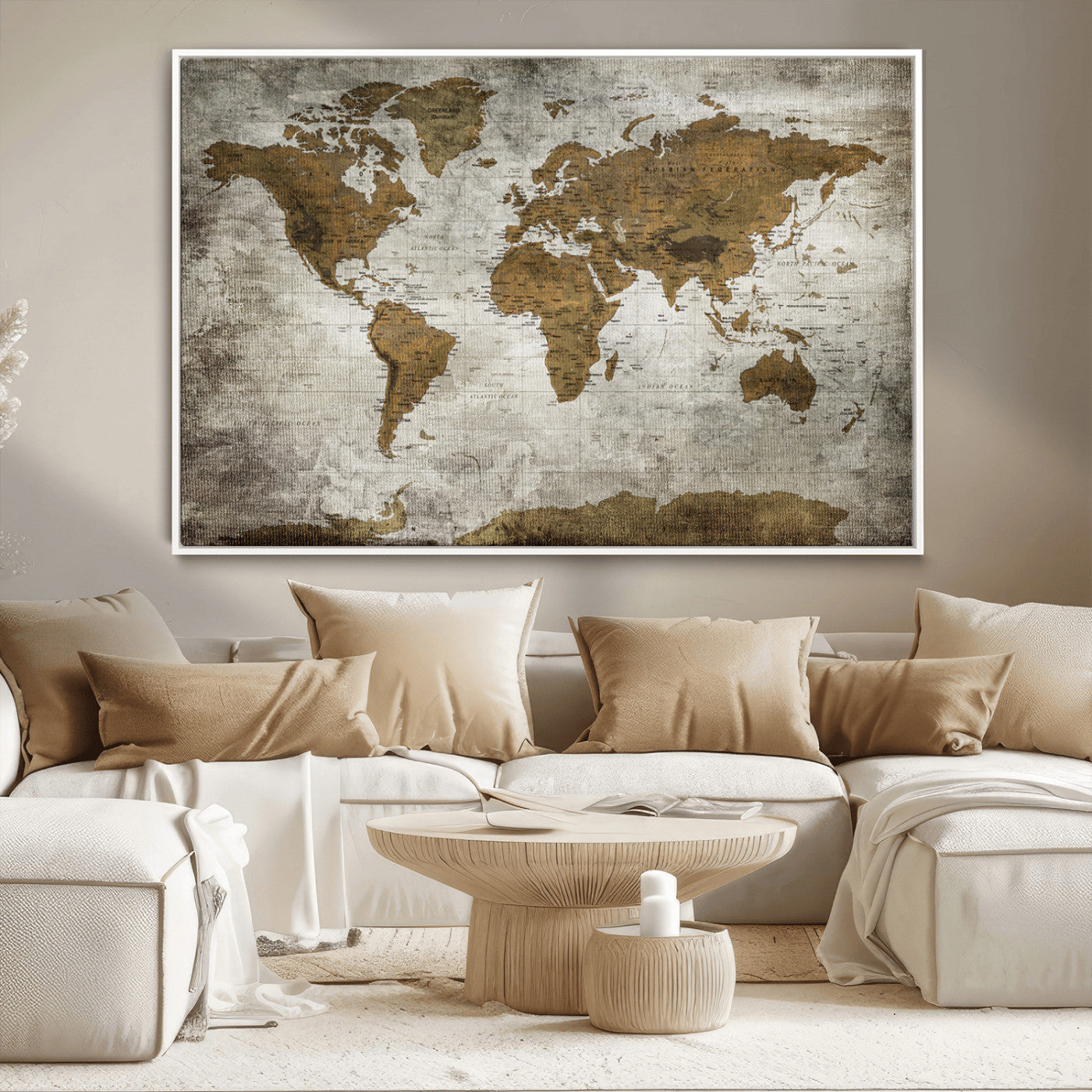 -Push Pin World Map Canvas Print – Travel Tracker Wall Art for Couples, Perfect Anniversary Gift for Home or Office Decor