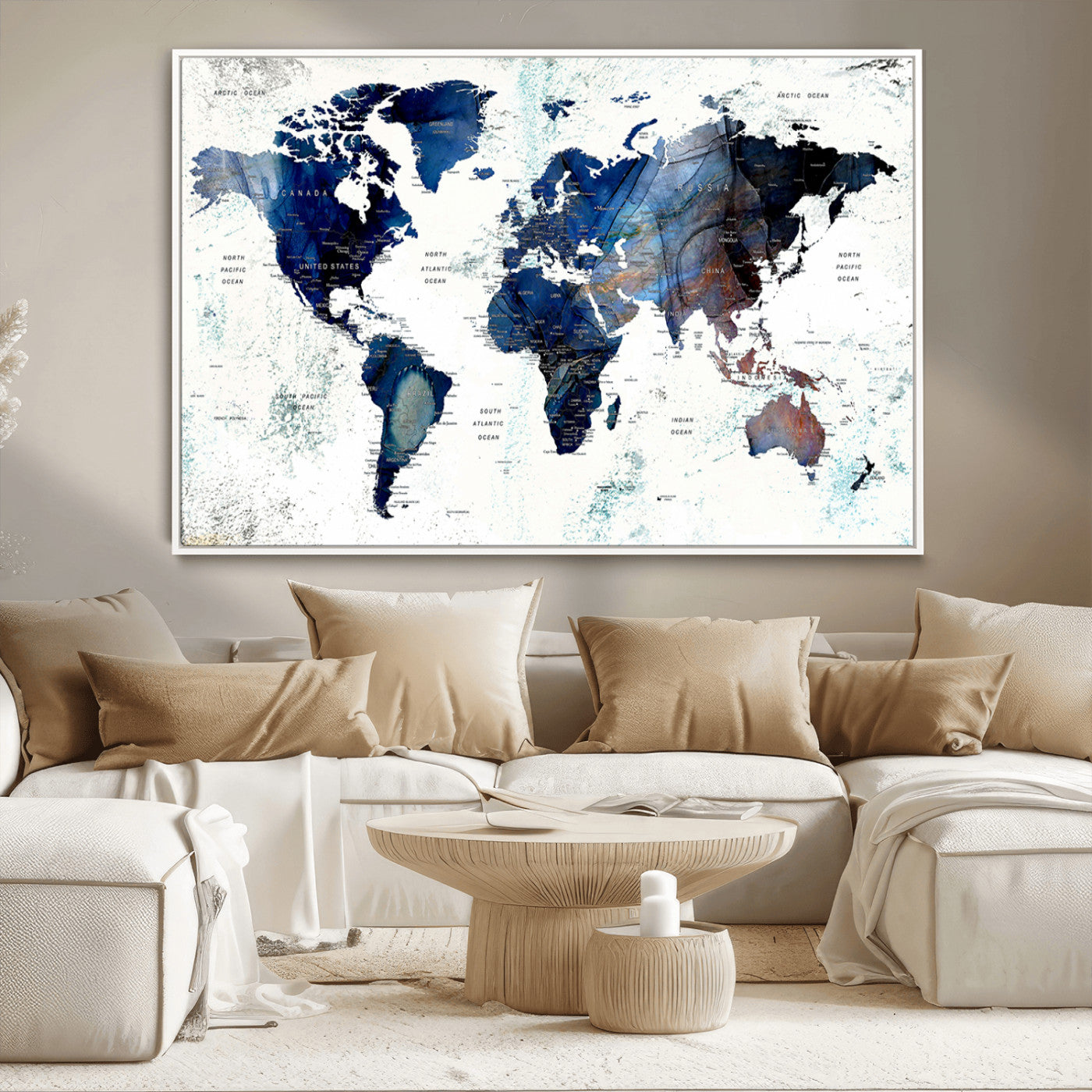 27071-MGV-CV-36X24-Push Pin World Map Canvas Print – Travel Tracker Wall Art for Couples, Perfect Anniversary Gift for Home or Office Decor