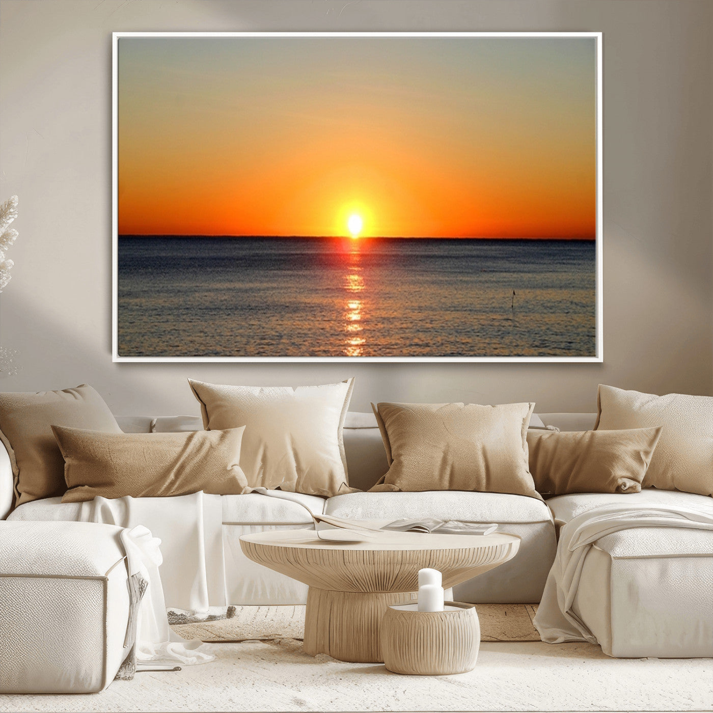 54676-MGV-FC-36X24_White-Golden Horizon Sunset Over Ocean Wall Art Canvas Print – Tropical Beach Canvas Wall Art – Giclee