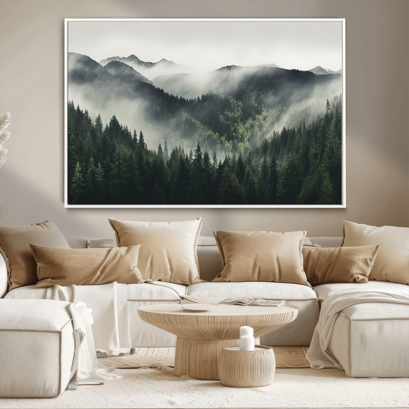 90953-MGV-CV-36X24-Misty Forest Canvas Print Wall Art Premium Canvas Print a Foggy and Serene Atmosphere