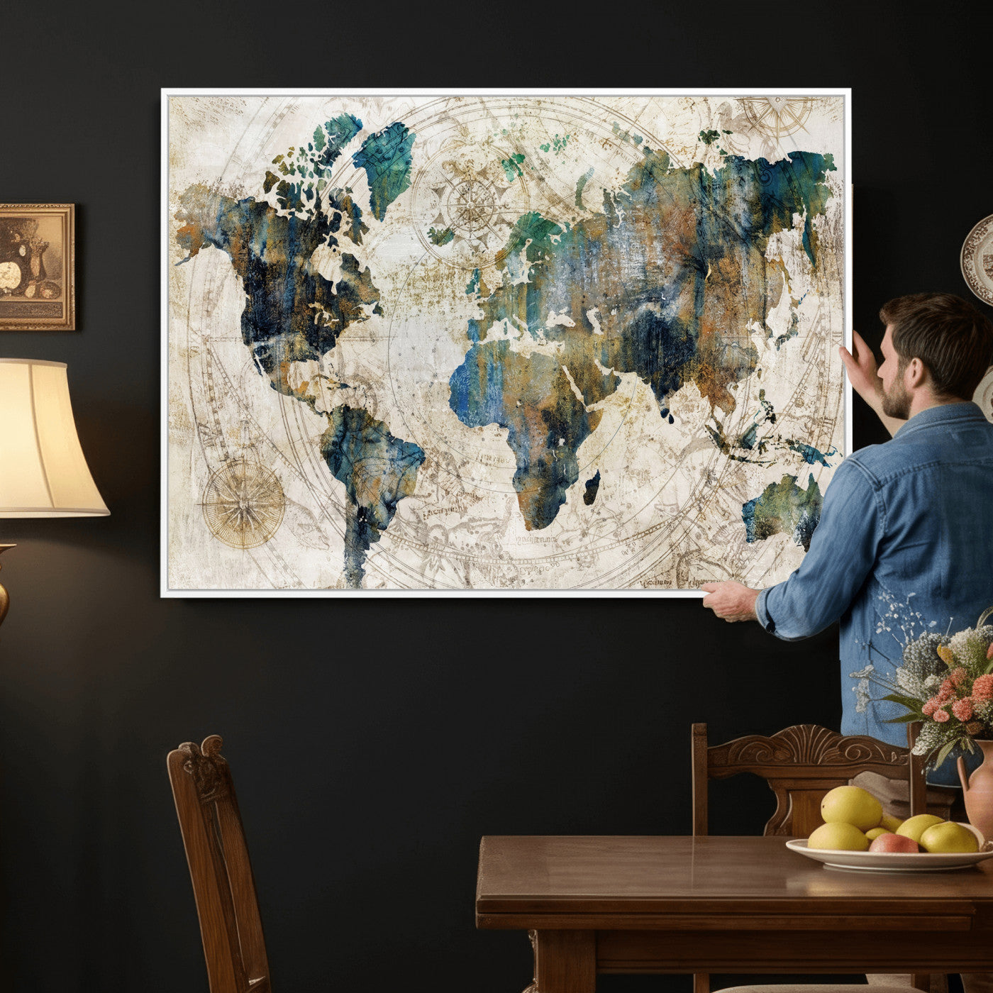 36972-MGV-CV-36X24 - Grunge Abstract World Map Art Print Canvas Print for Office Decor