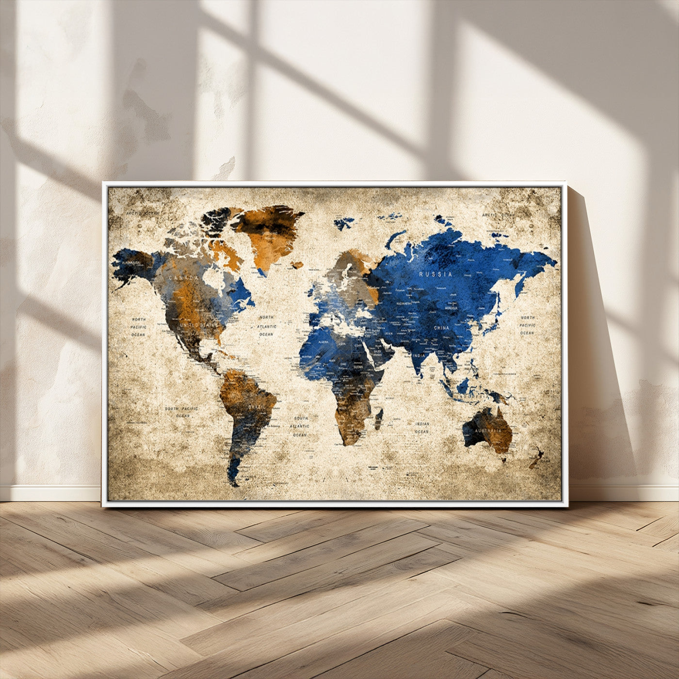 82930-MGV-CV-36X24-Push Pin World Map Canvas Print – Framed Travel Map Wall Art for Couples, Unique Gift Anniversary or Home Decor