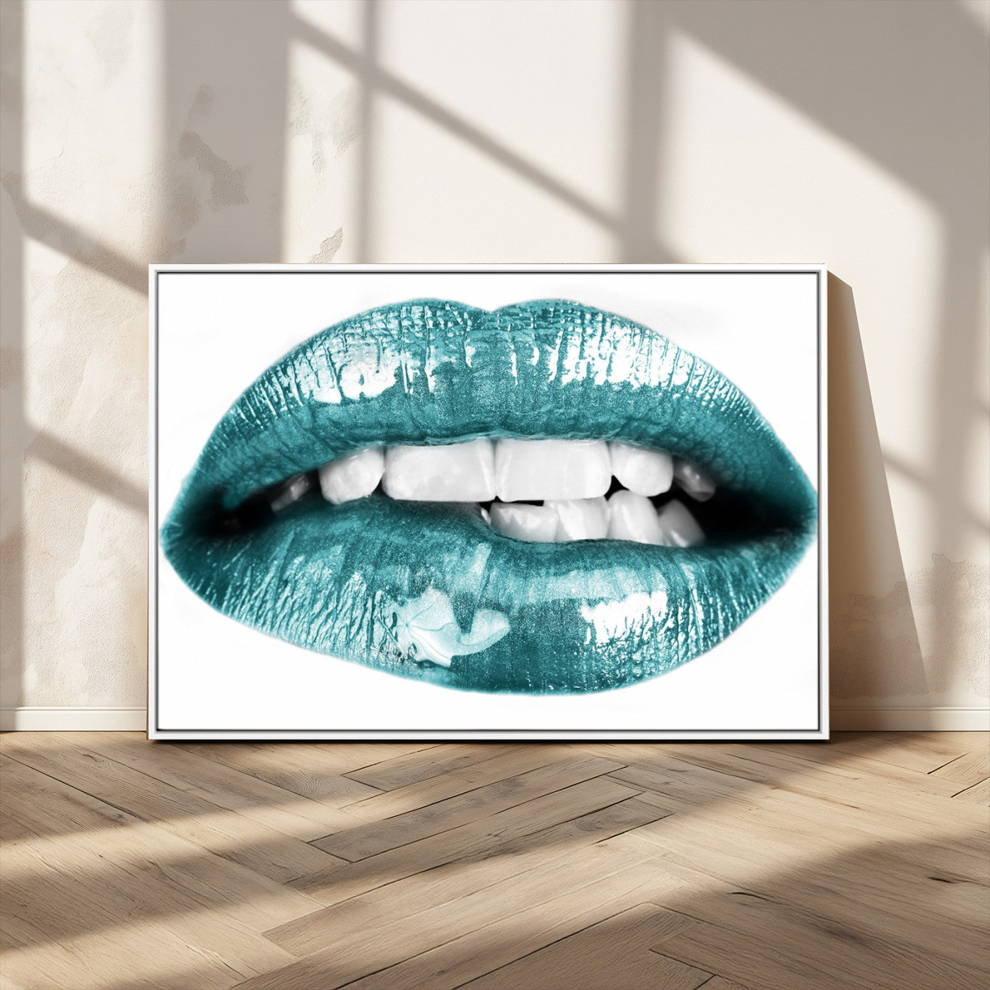 -Blue Lips Wall Art Canvas Print