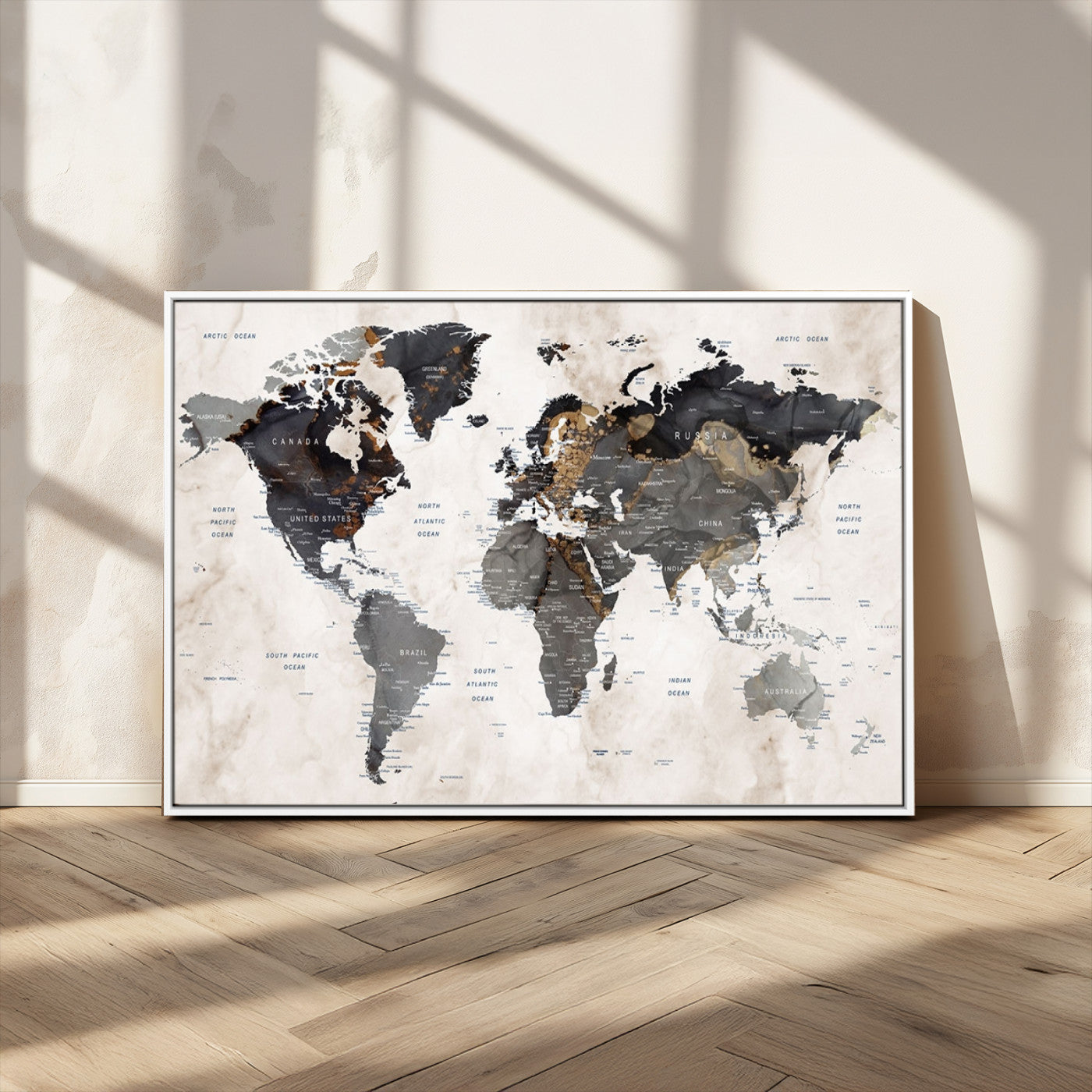 48937-MGV-CV-36X24-Push Pin World Map Canvas Print – Framed Travel Tracker Wall Art for Couples, Romantic Anniversary Gift and Home Decor