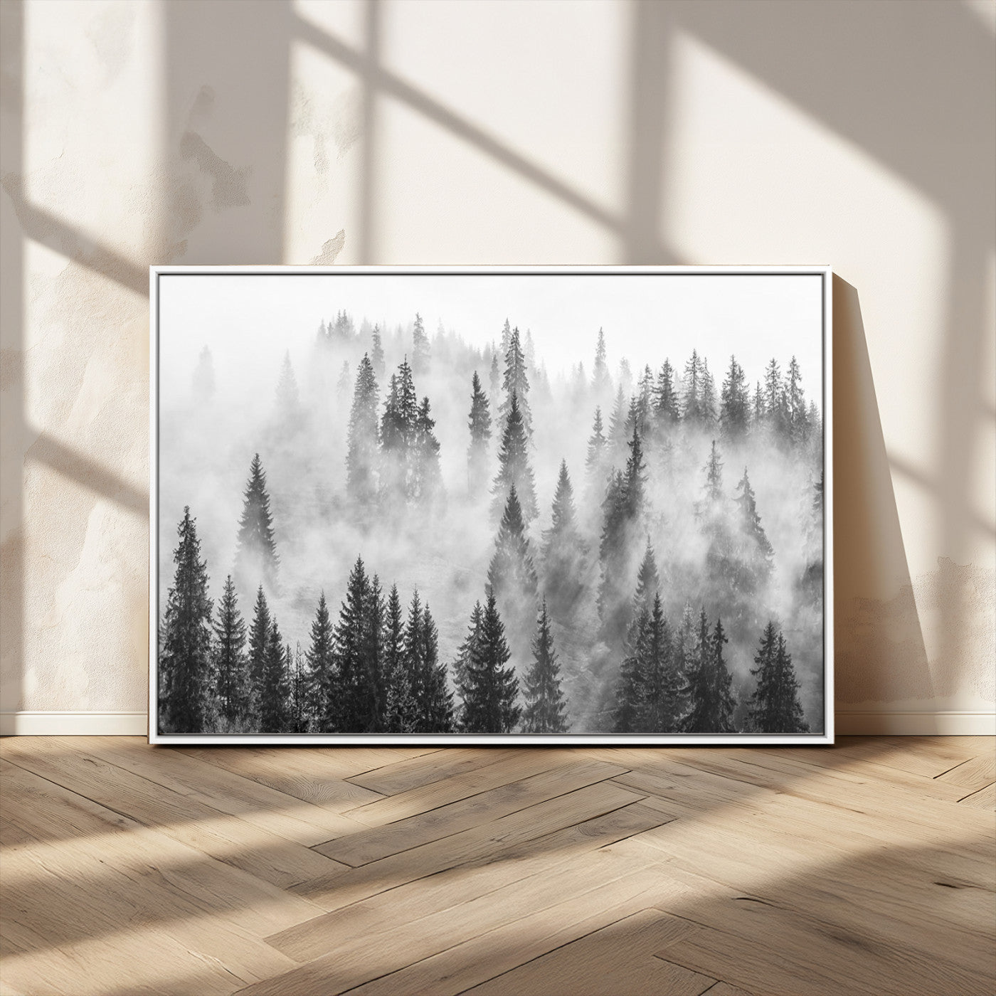 -Forest Wall Art Print | Foggy Pine Forest Canvas Wall Art - Black and White Nature Decor for Living Room, Office