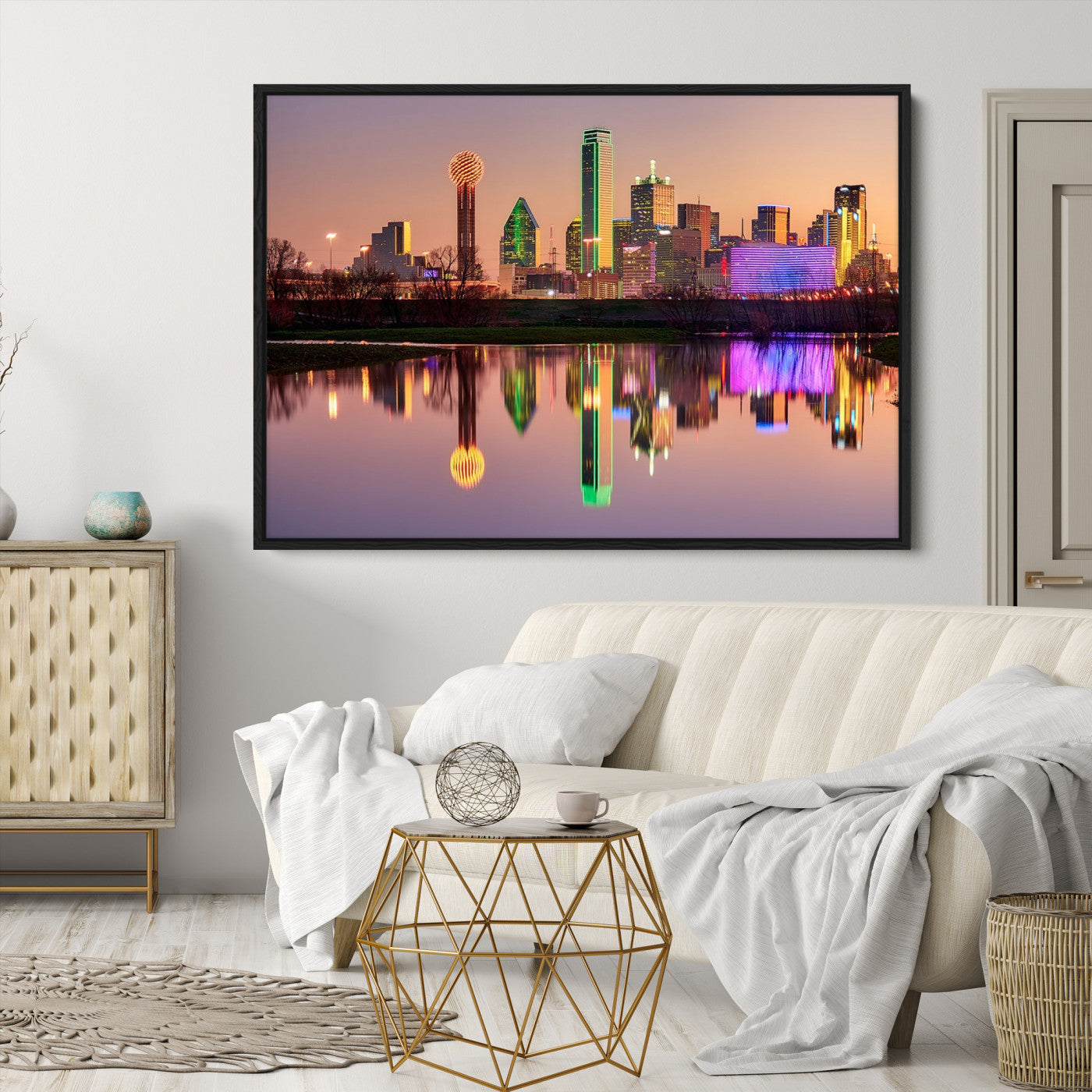 -Colorful Dallas City Lights Night Skyline Wall Art Print Dallas Cityscape Canvas Print Dallas