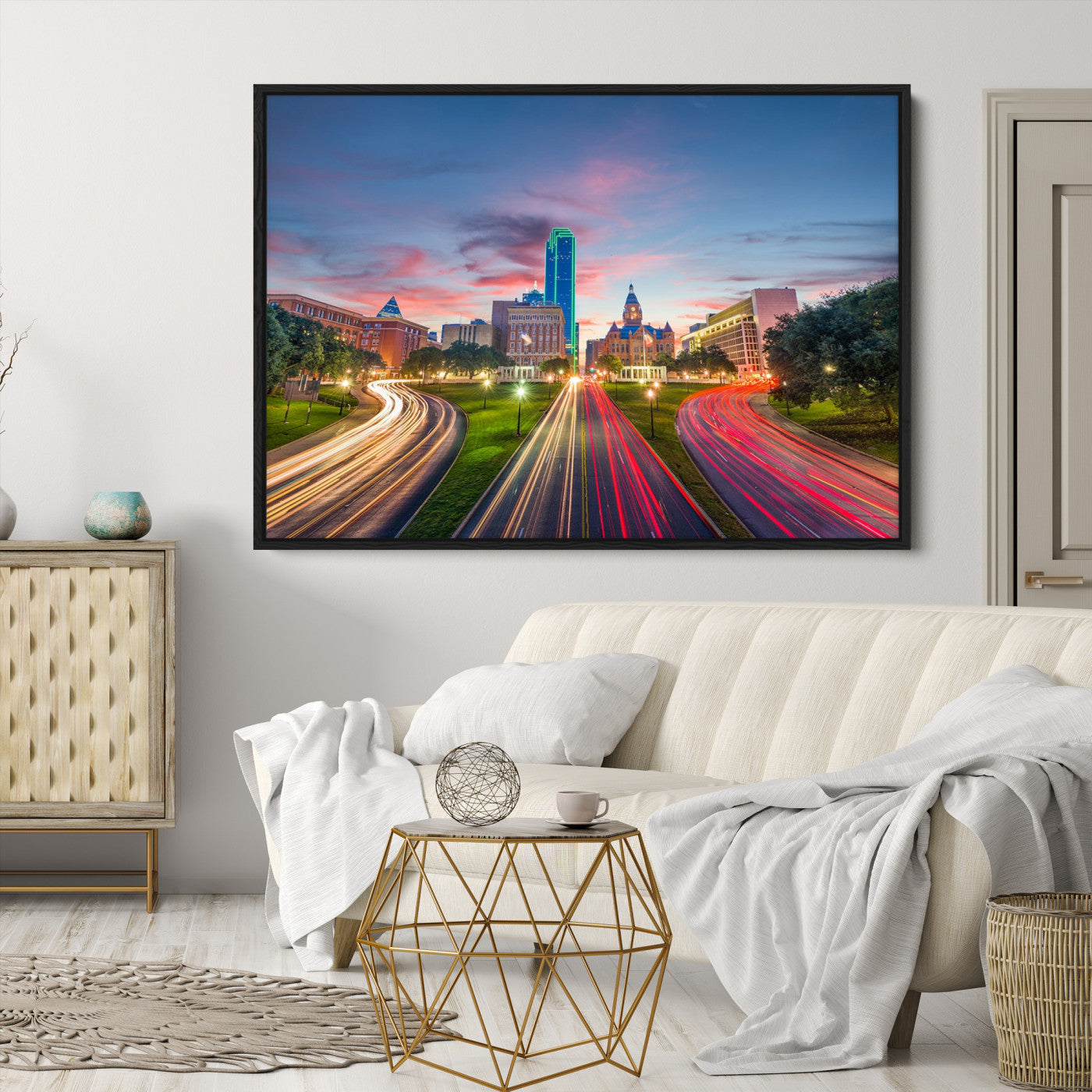 -Dallas City Lights Large Wall Art Dallas Cityscape Canvas Print Framed Living Room Decor