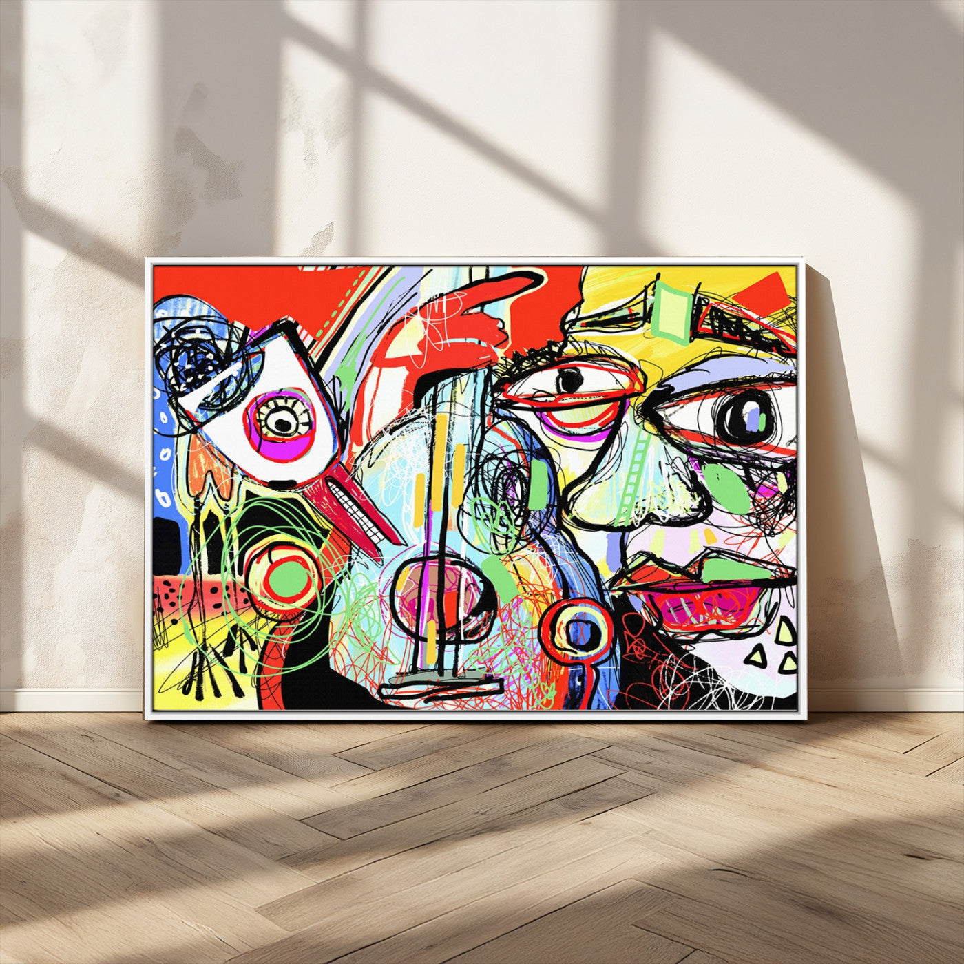 37796-MGV-FC-36X24_White-Picasso Style Art Abstract Canvas Wall Art Print , Colorful Abstract Artwork
