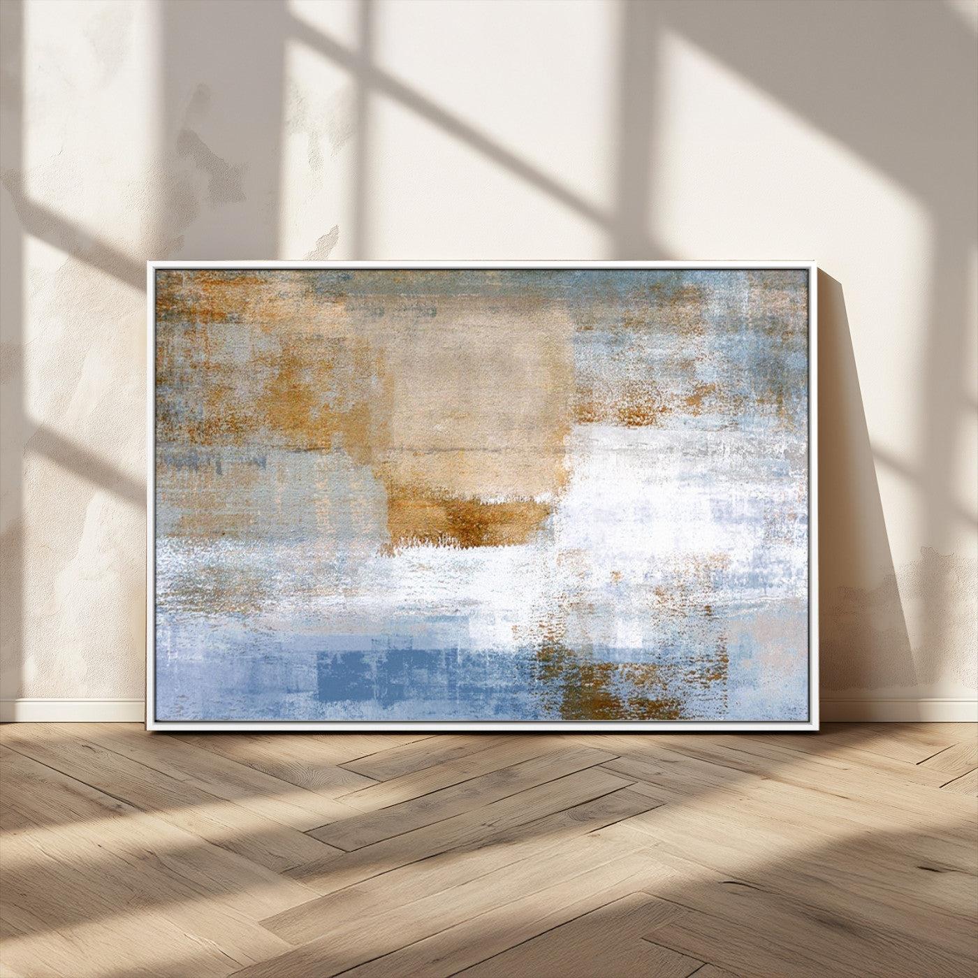 72354-MGV-CV-36X24-Blue Multi Panel Abstract Wall Art Canvas, Abstract Blue and Gold Canvas Print