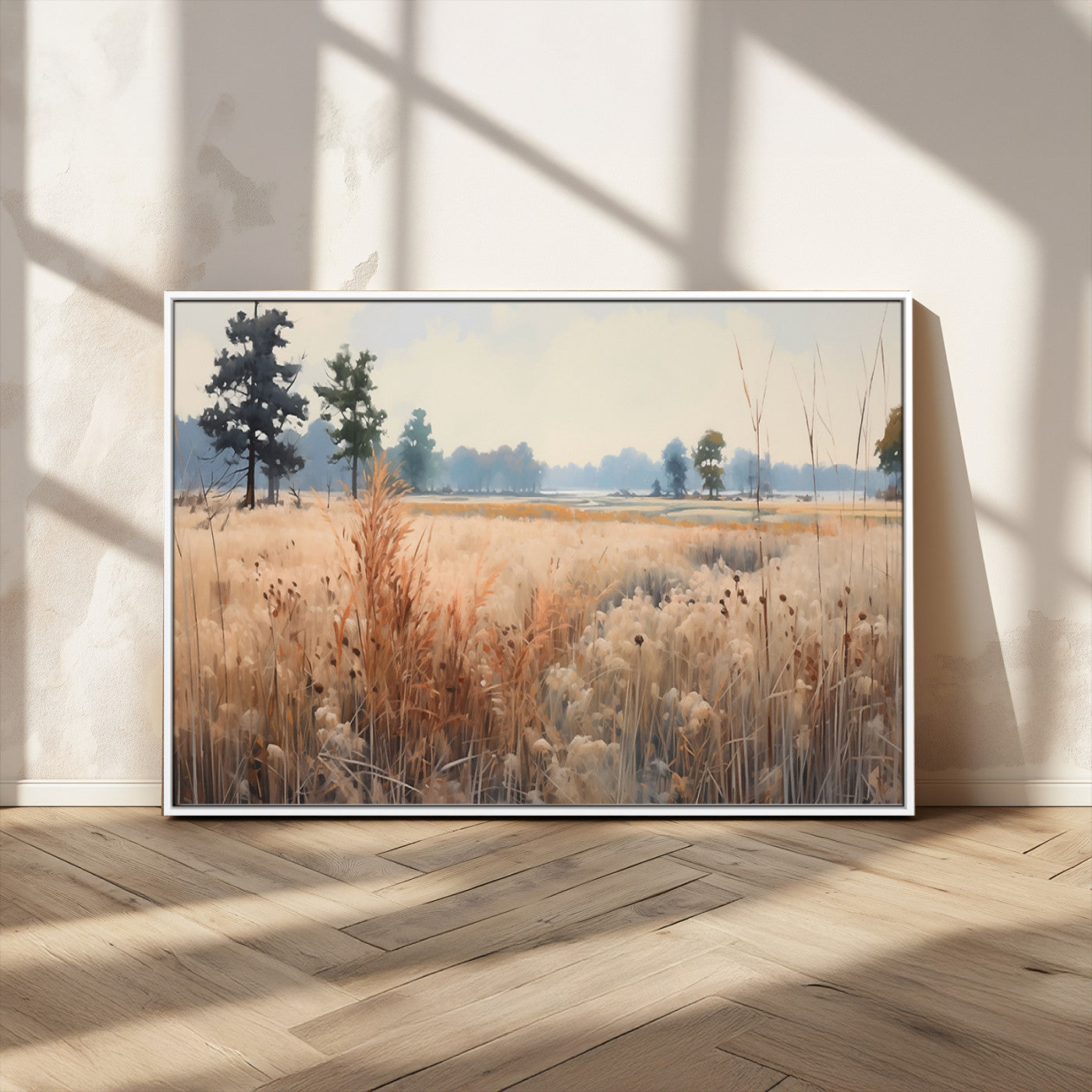 98822-MGV-FC-36X24_White-Golden Fields Canvas Wall Art Print – Serene Landscape of Nature’s Tranquility in Minimalist Modern