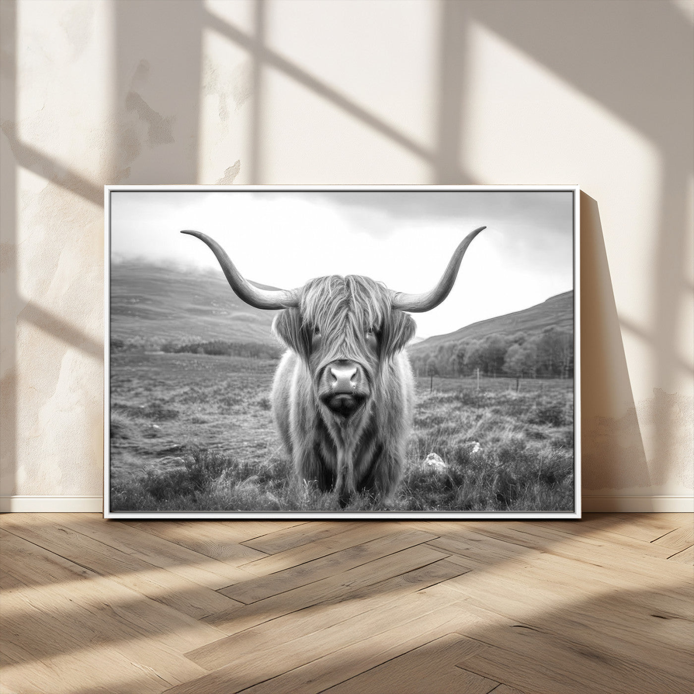 -Black White Scottish Highland Cow Canvas Farm Wall Art Canvas Print Rustic Animal Art for Home, Office Decor