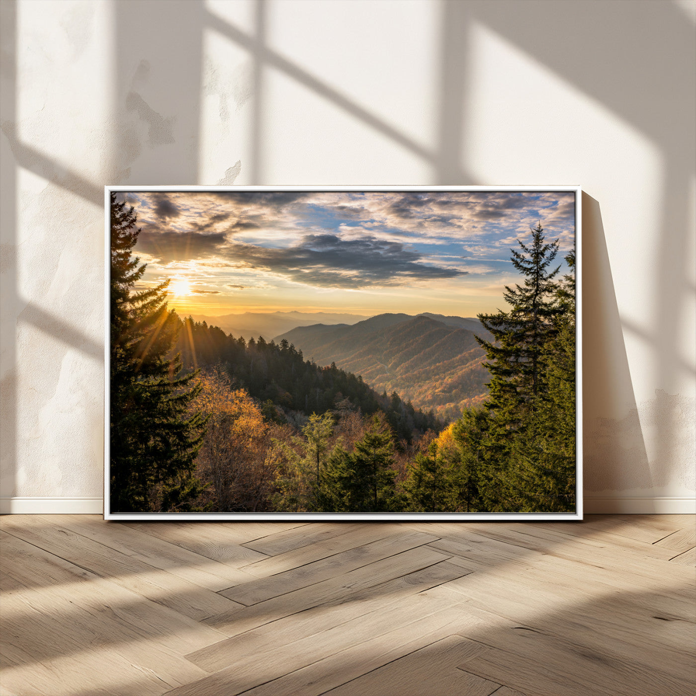 73692479-MGV-CV-36X24-Sunrise Over the Smoky Mountains Canvas Wall Art – Breathtaking Scenic Landscape Photography in a