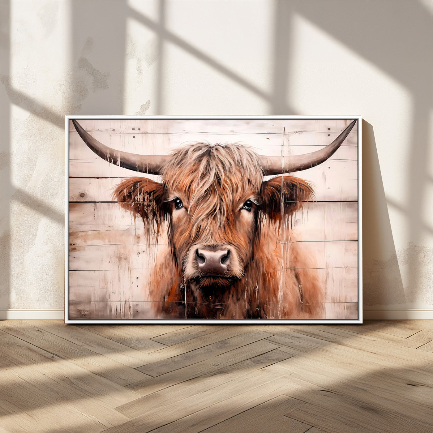 93730-MGV-FC-36X24_White-Vintage Scottish Highland Cow Cattle Art Print Farmhouse Wall Art Canvas Print