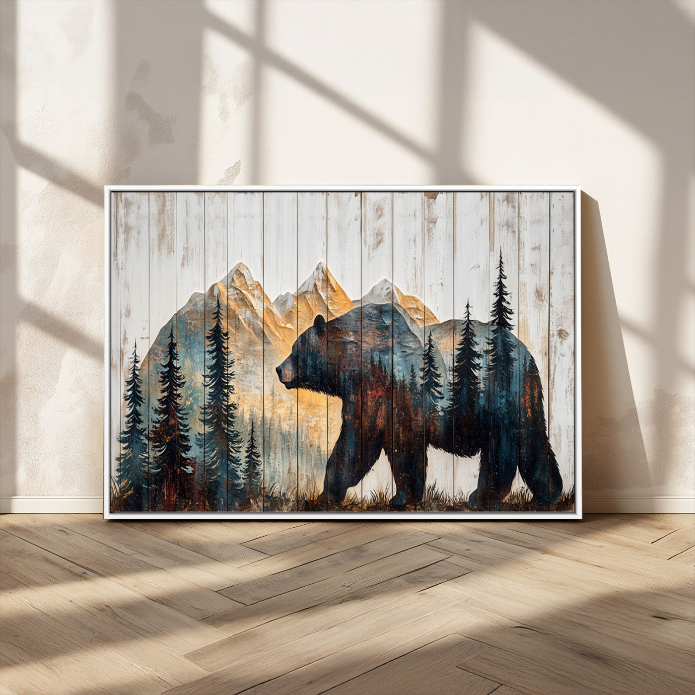 -Rustic Bear Wall Art - Grizzly 399 Bear Wall Art - Mountain Wood Canvas Wall Art - Nature Theme