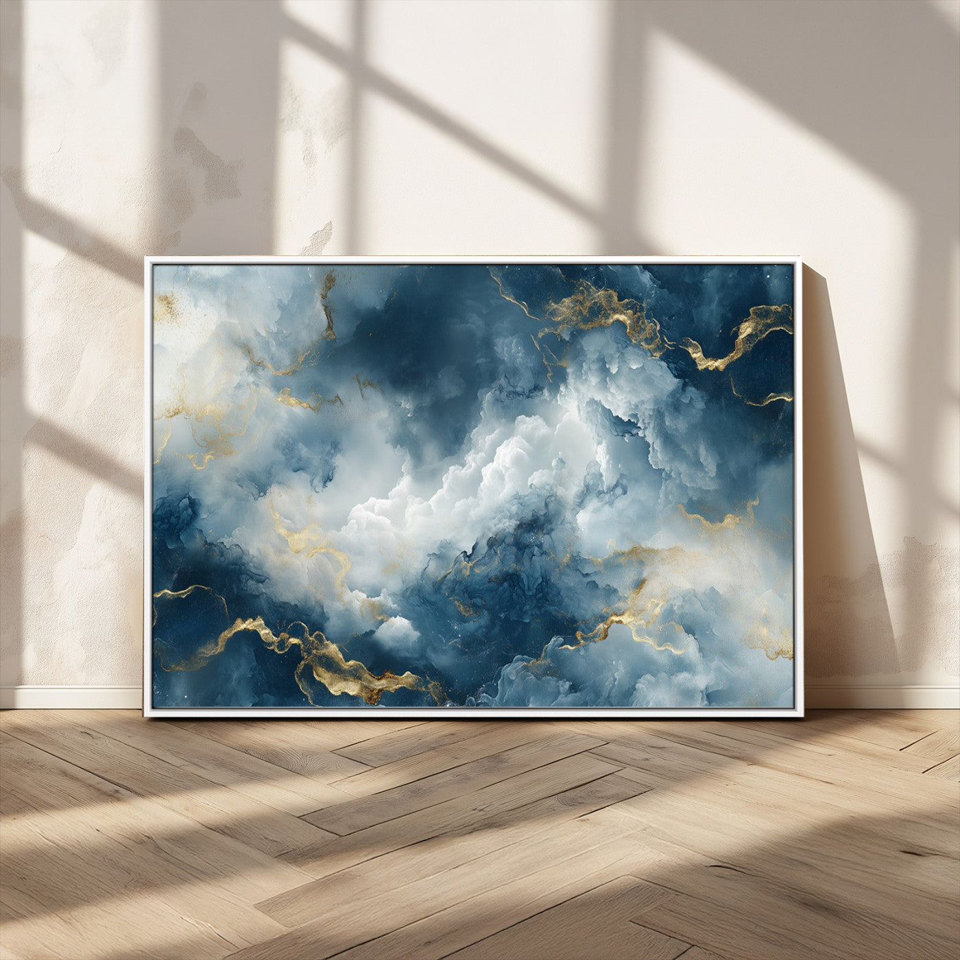 48298-MGV-CV-36X24-Large Abstract Print - Luxe Blue and Gold Abstract Canvas Wall Art - Bold Cloudscape Canvas for