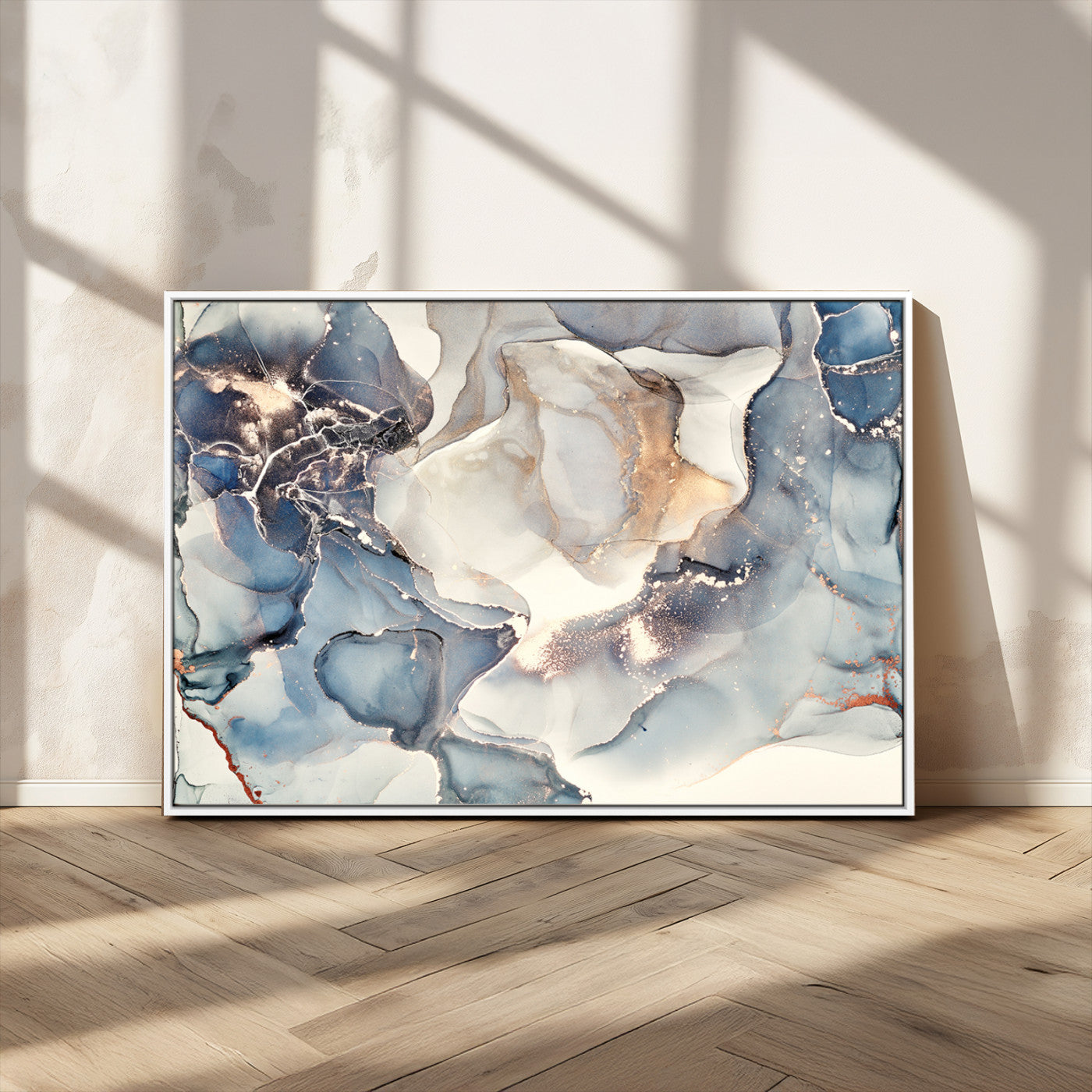 51497-MGV-CV-36X24-Abstract Blue and Gold Canvas Wall Art - Fluid Modern Ink Artwork - Modern Luxury Wall Decor for