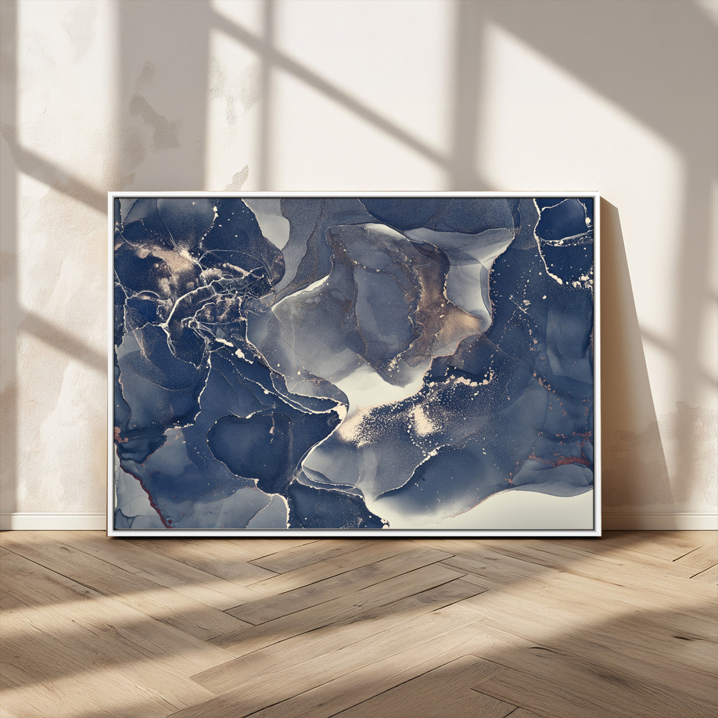 28282-MGV-CV-36X24-Large Abstract Blue and Gold Canvas Wall Art | Fluid Ink Artwork Print | Luxury Wall Decor for