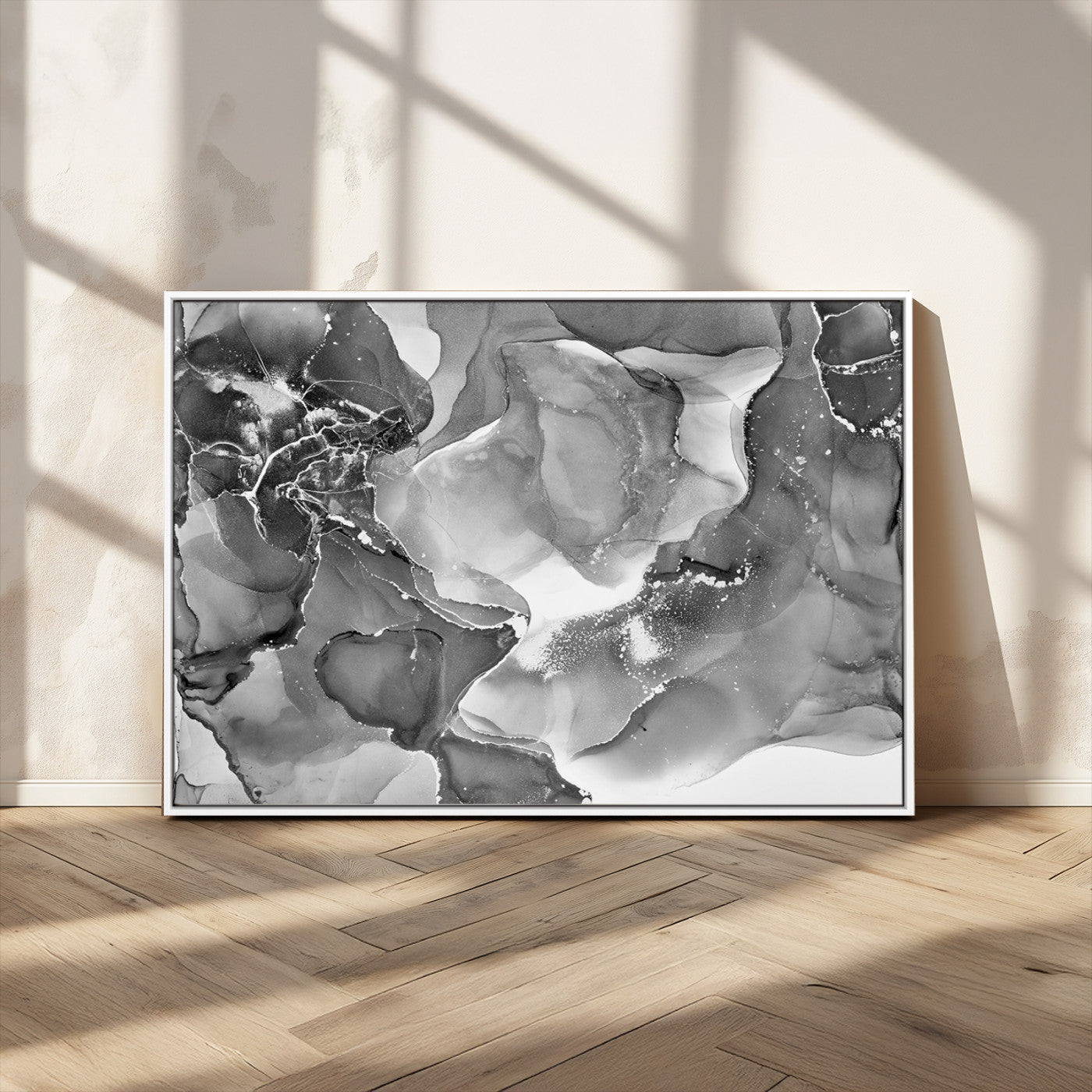 15911-MGV-CV-36X24-Black White Abstract Canvas Wall Art - Fluid Ink Artwork - Modern Luxury Wall Decor for Contemporary